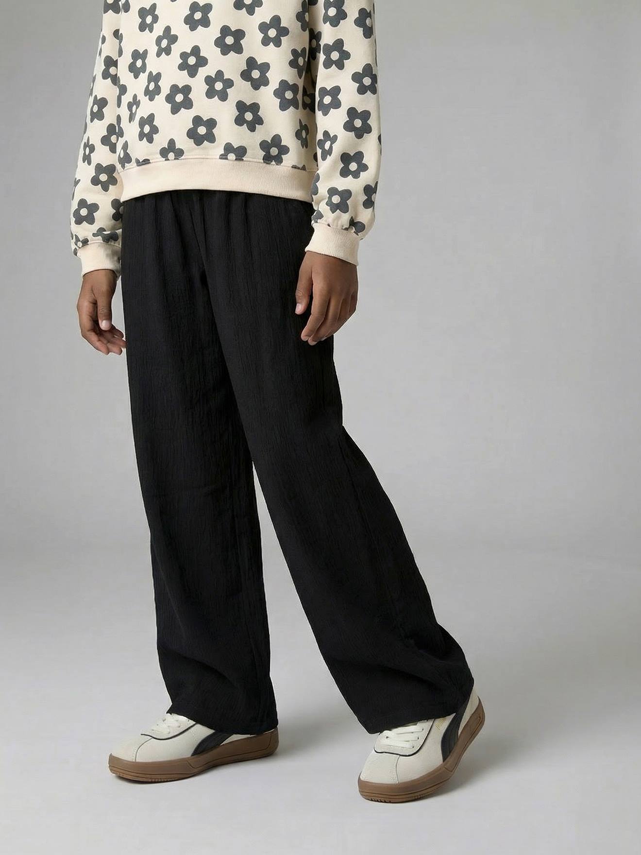 Wijde broek voor meisjes van tricot antraciet