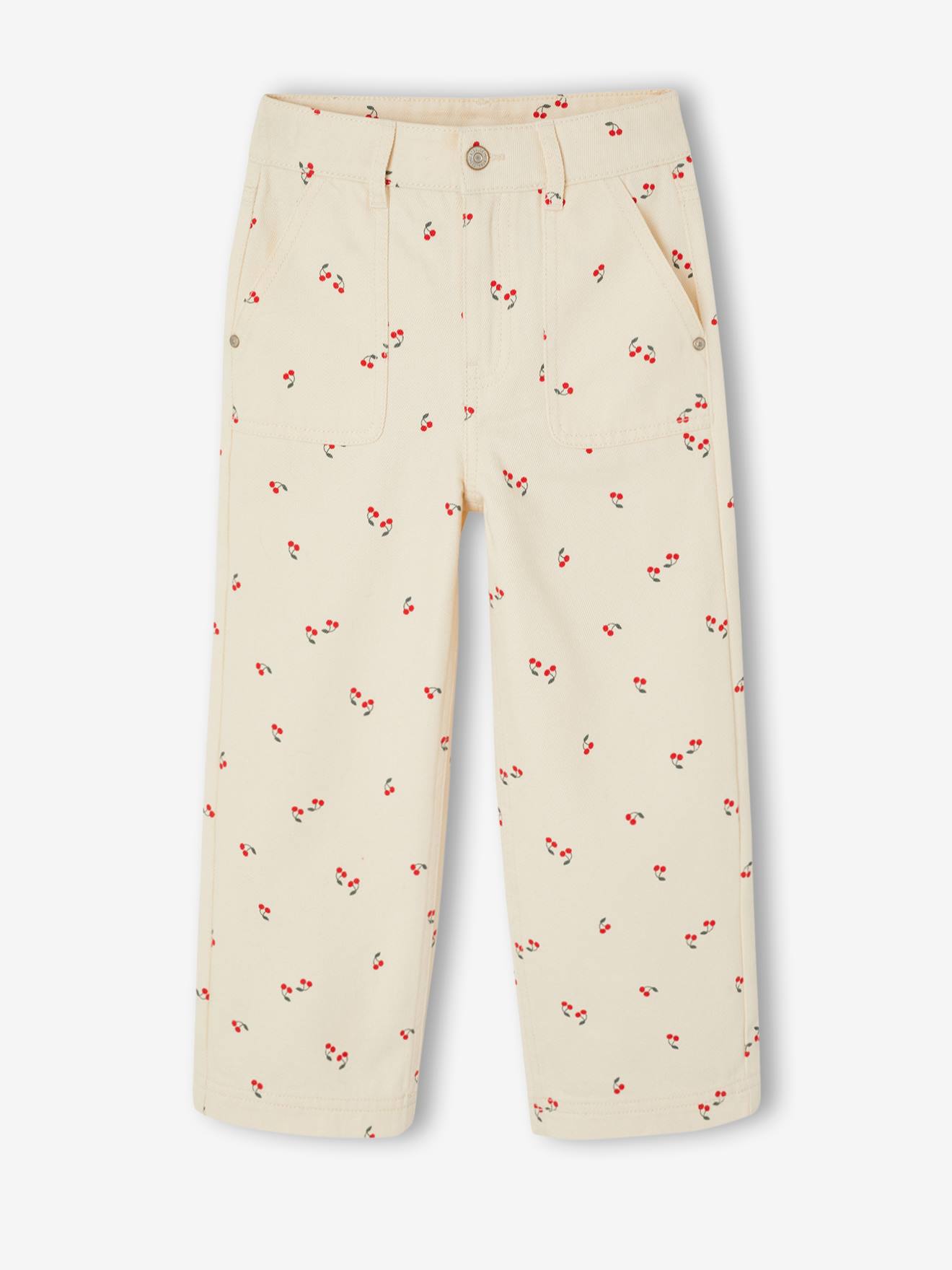 Wijde broek voor meisjes met kersen van katoen vanille