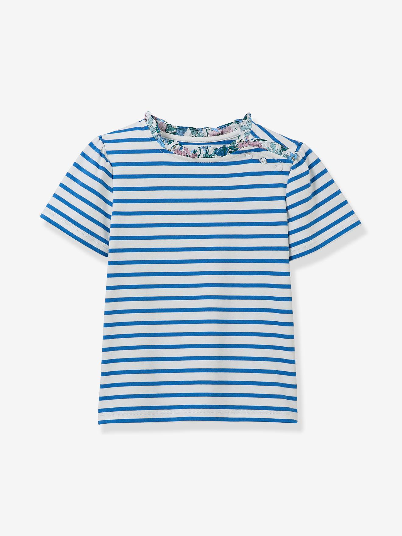 T-shirt met strepen voor meisjes lichtblauw