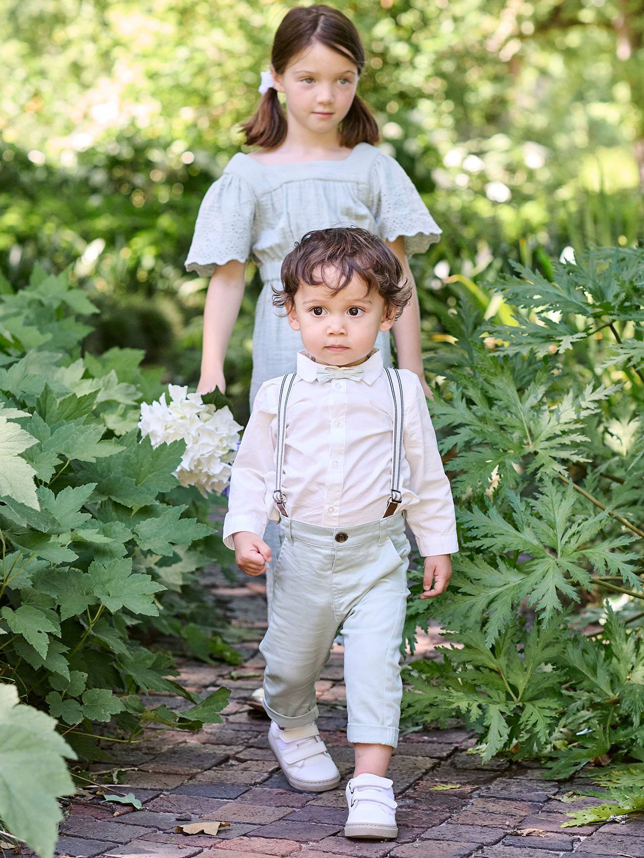 Babybroekje met afneembare bretels saliegroen