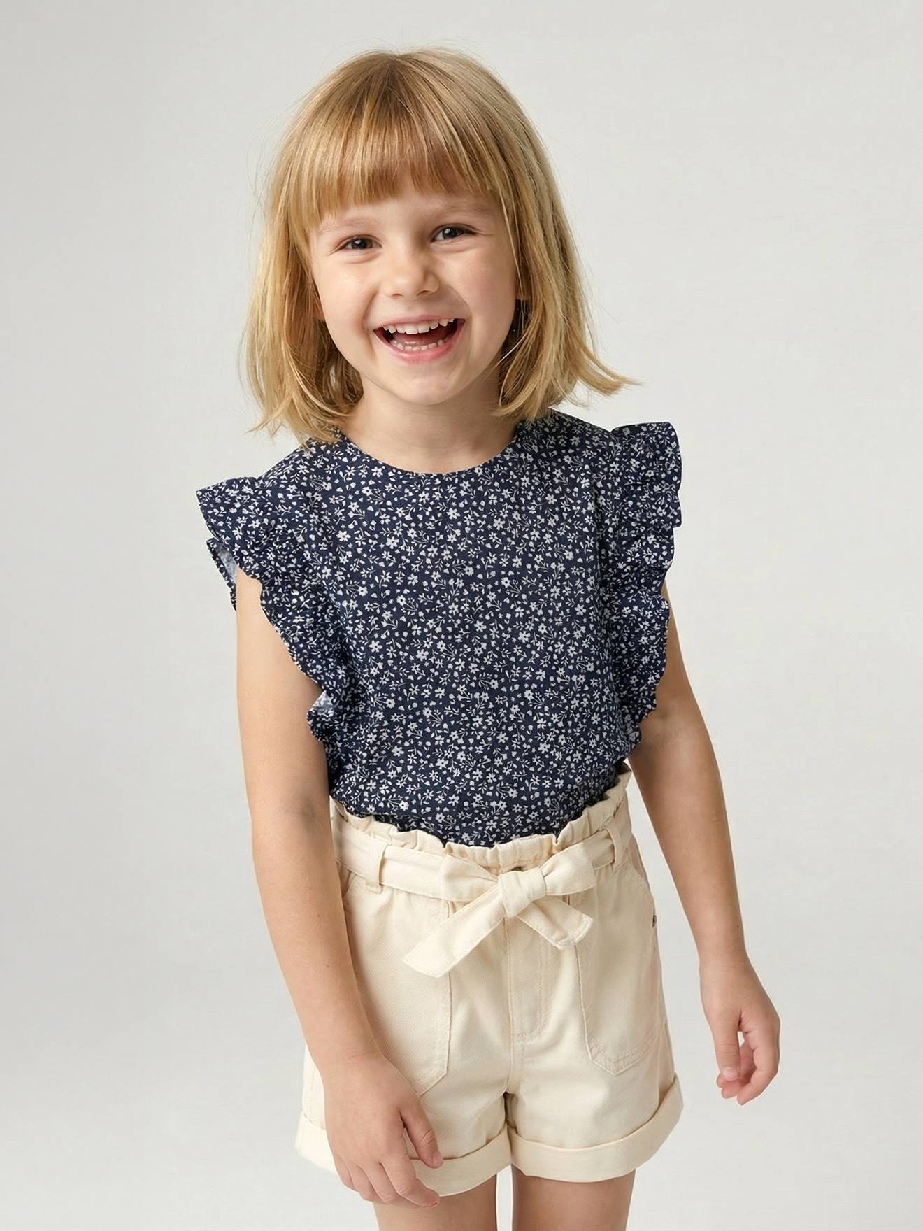 T-shirt met korte mouwen en ruches voor meisjes marineblauw