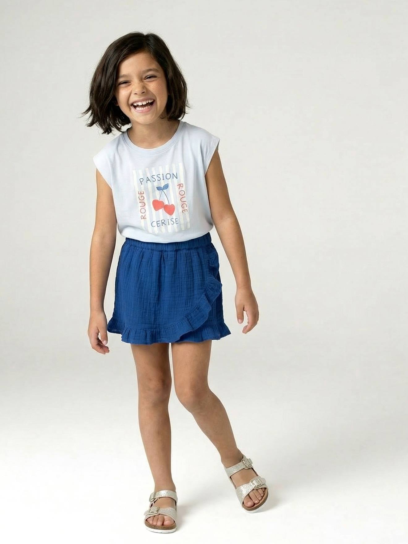 Skort voor meisjes van katoenen gaas felblauw