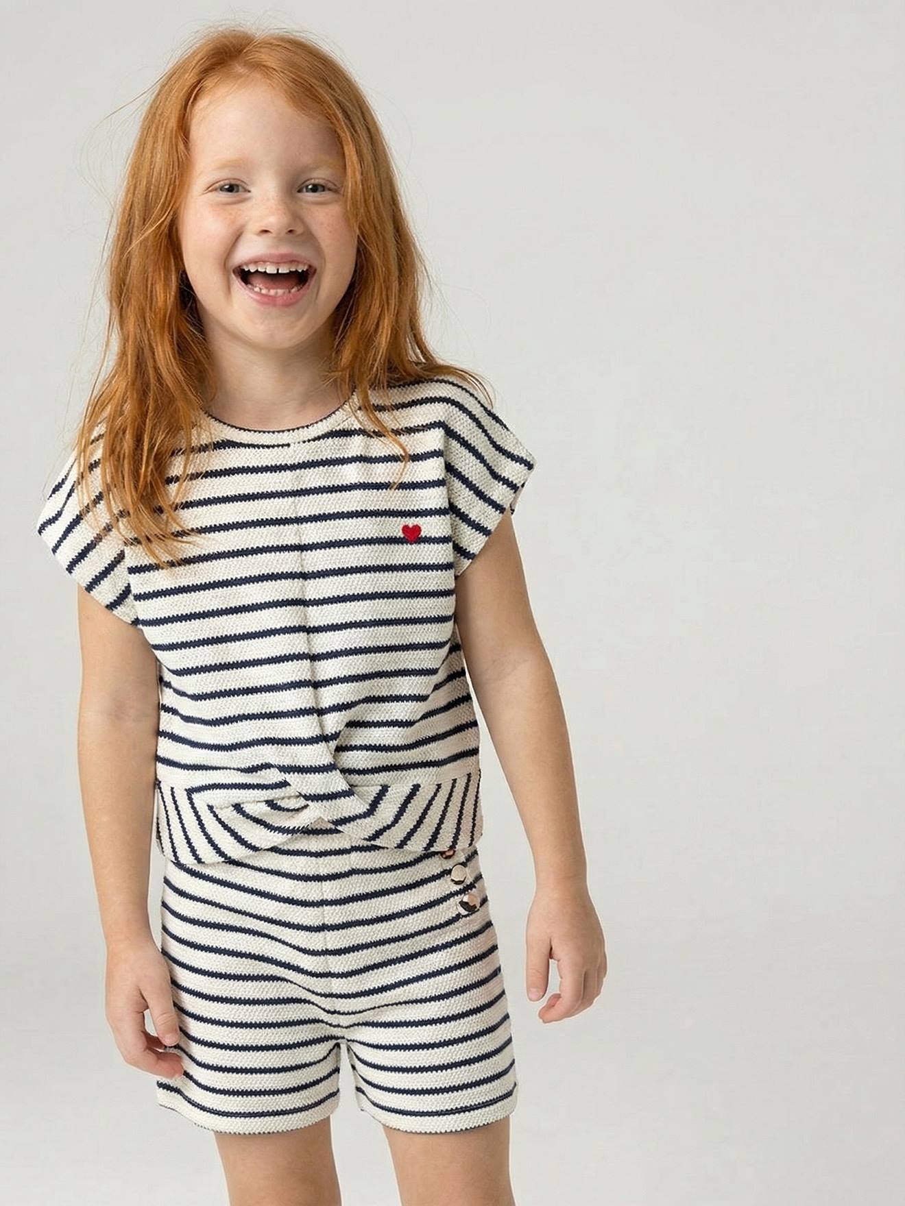 Set voor meisjes, t-shirt en short van fantasie breisel ecru
