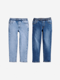 Jongens-Jean-Set van 2 slim-fit jeans met elastische en verstelbare taille