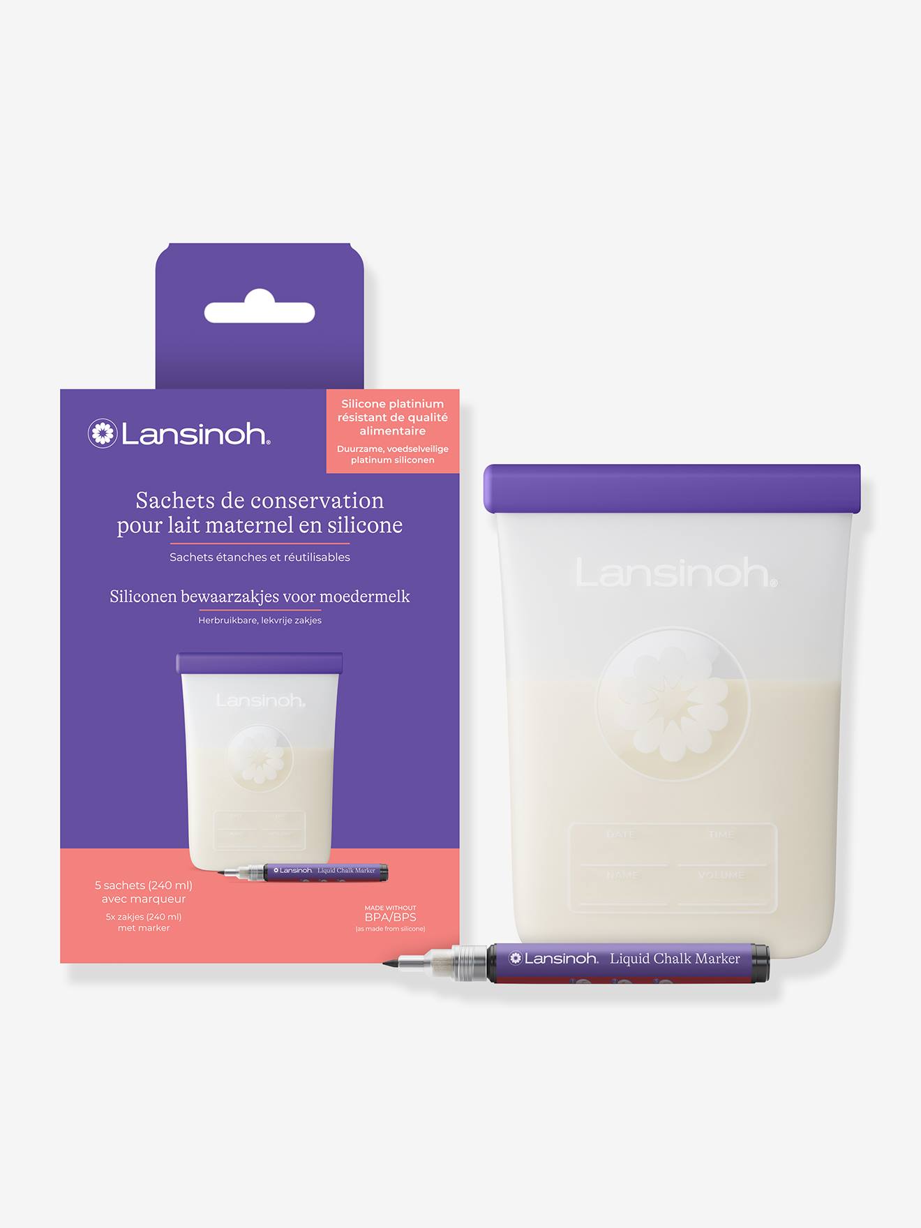 Set van 5 zakjes voor moedermelk borstvoeding wit