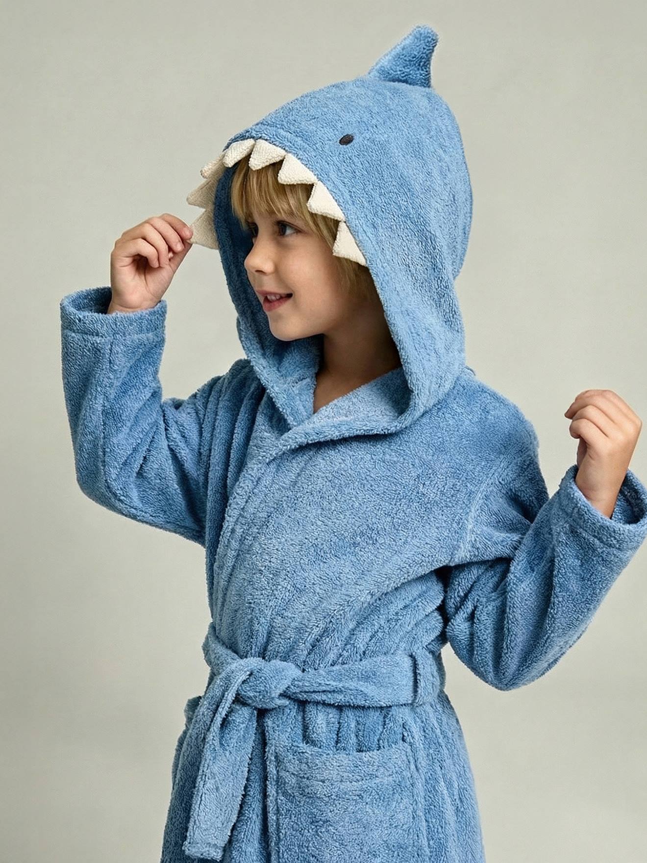 Gepersonaliseerde kinderbadjas REQUIN, met gerecycled katoen blauw
