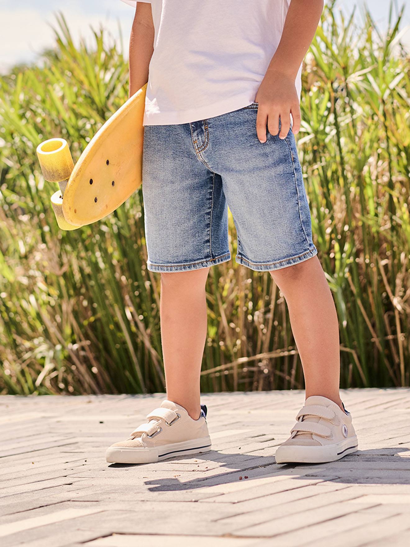Bermuda in denim voor jongens met verstelbare taille stone