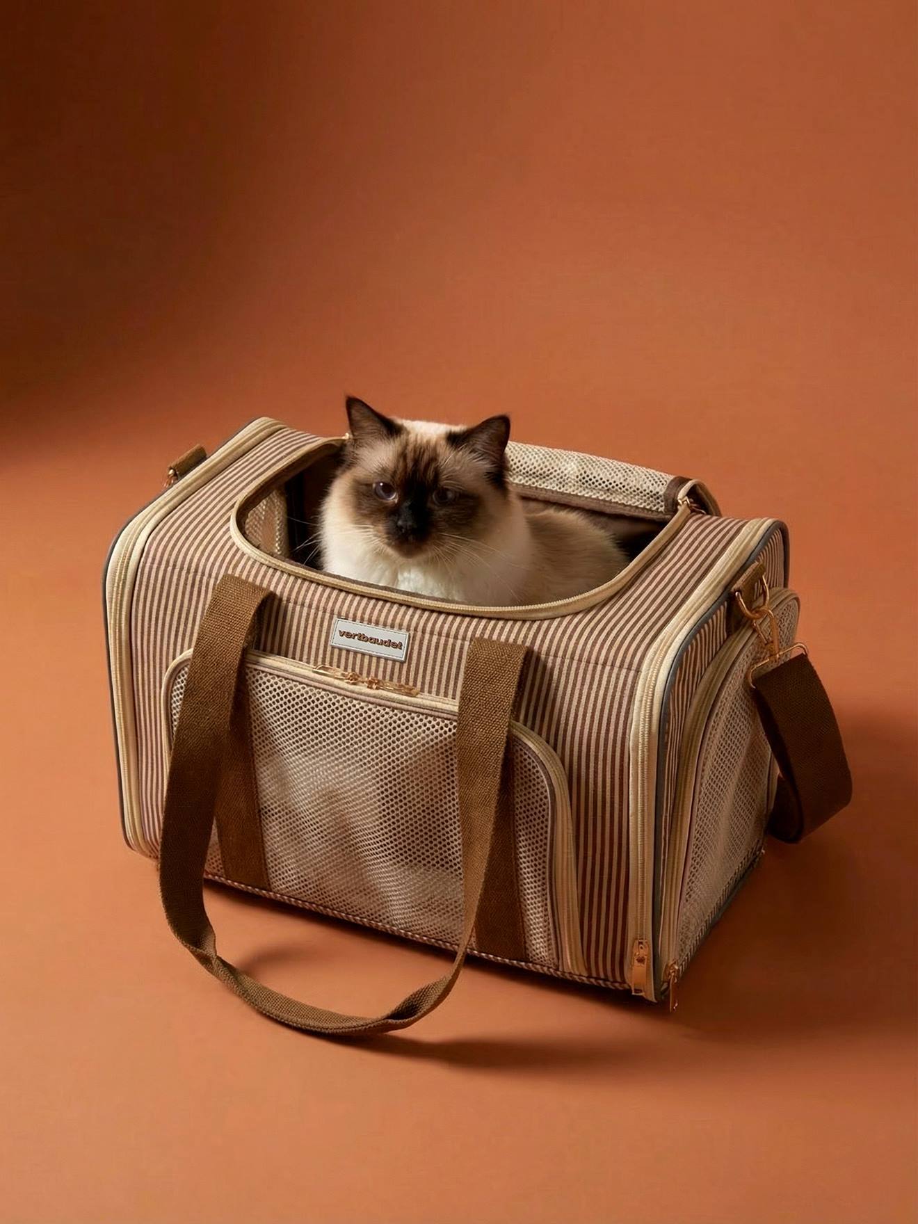 Rugzak voor het vervoeren van dieren beige, gestreept