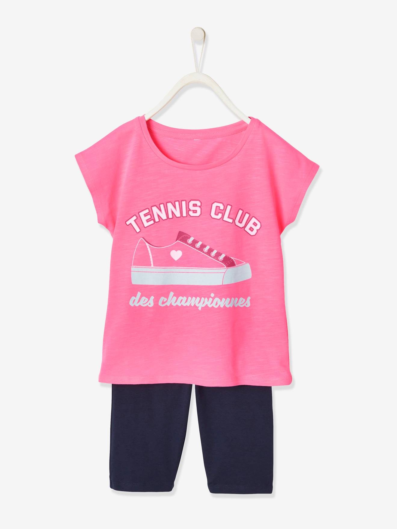 Sportset voor meisjes met basketmotief en short neonroze