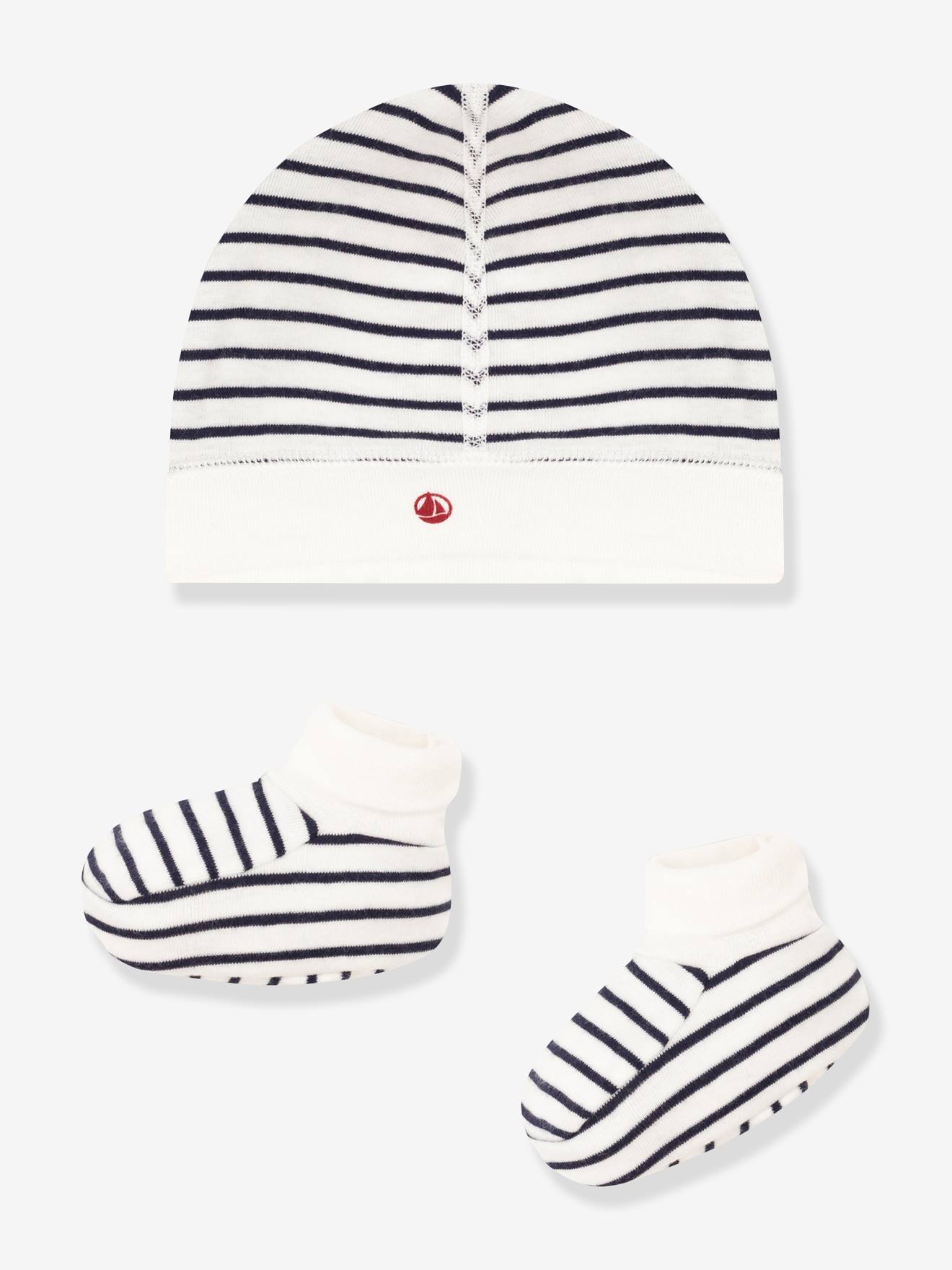 Set muts en sloffen baby gemengd PETIT BATEAU marineblauw