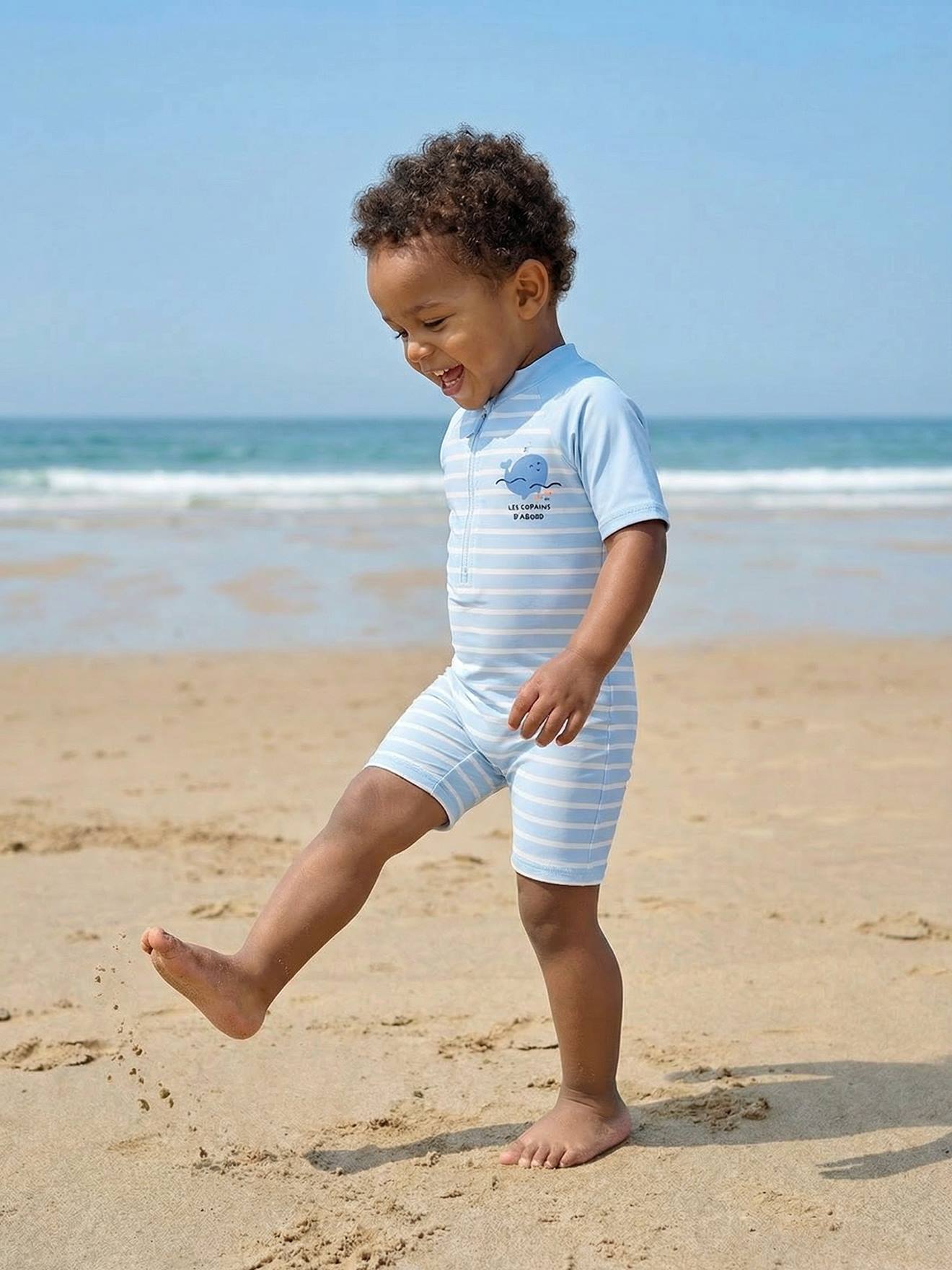 Anti-UV babypakje met geïntegreerde luiers hemelsblauw