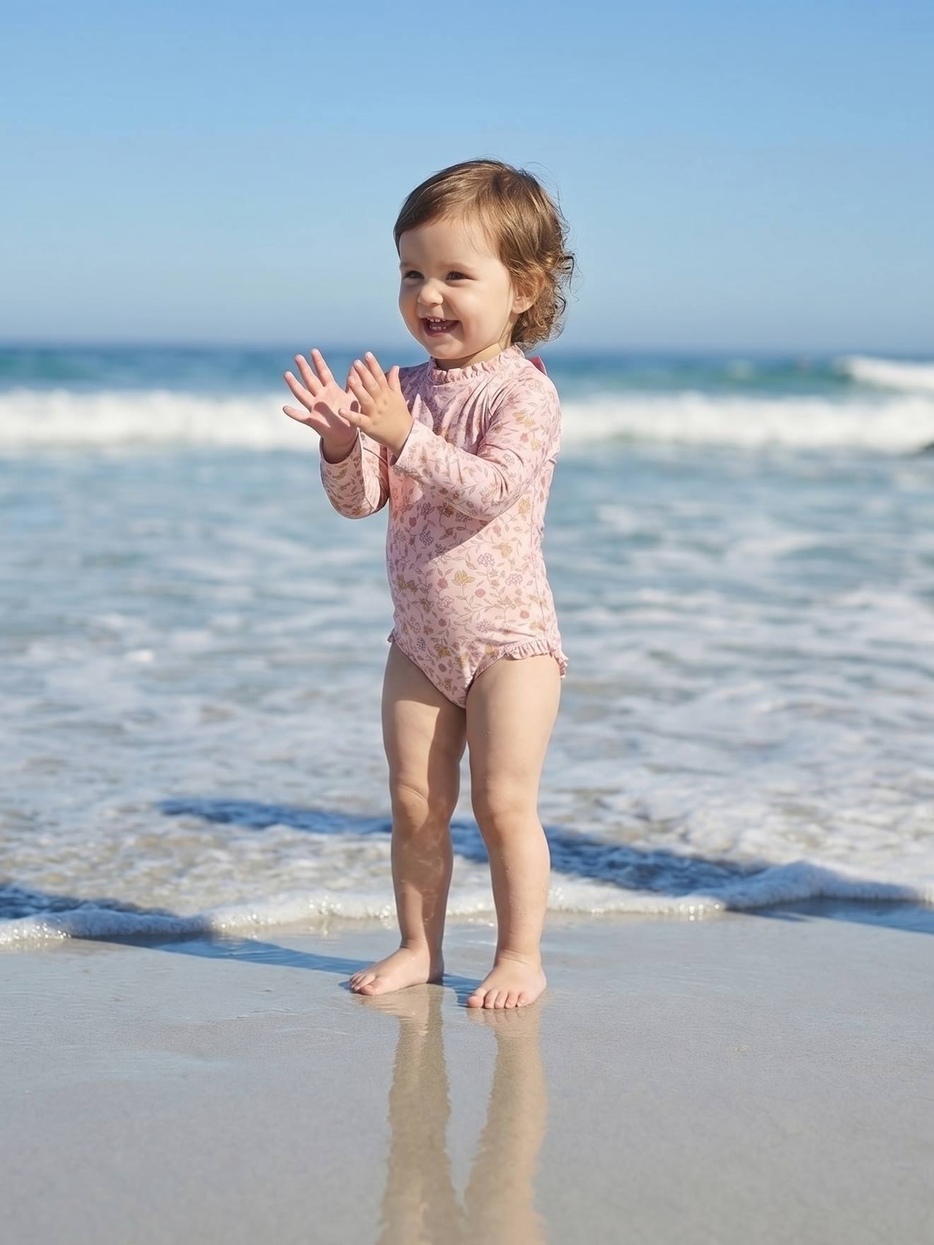 Anti-UV badpak met lange mouwen voor babymeisjes lichtroze