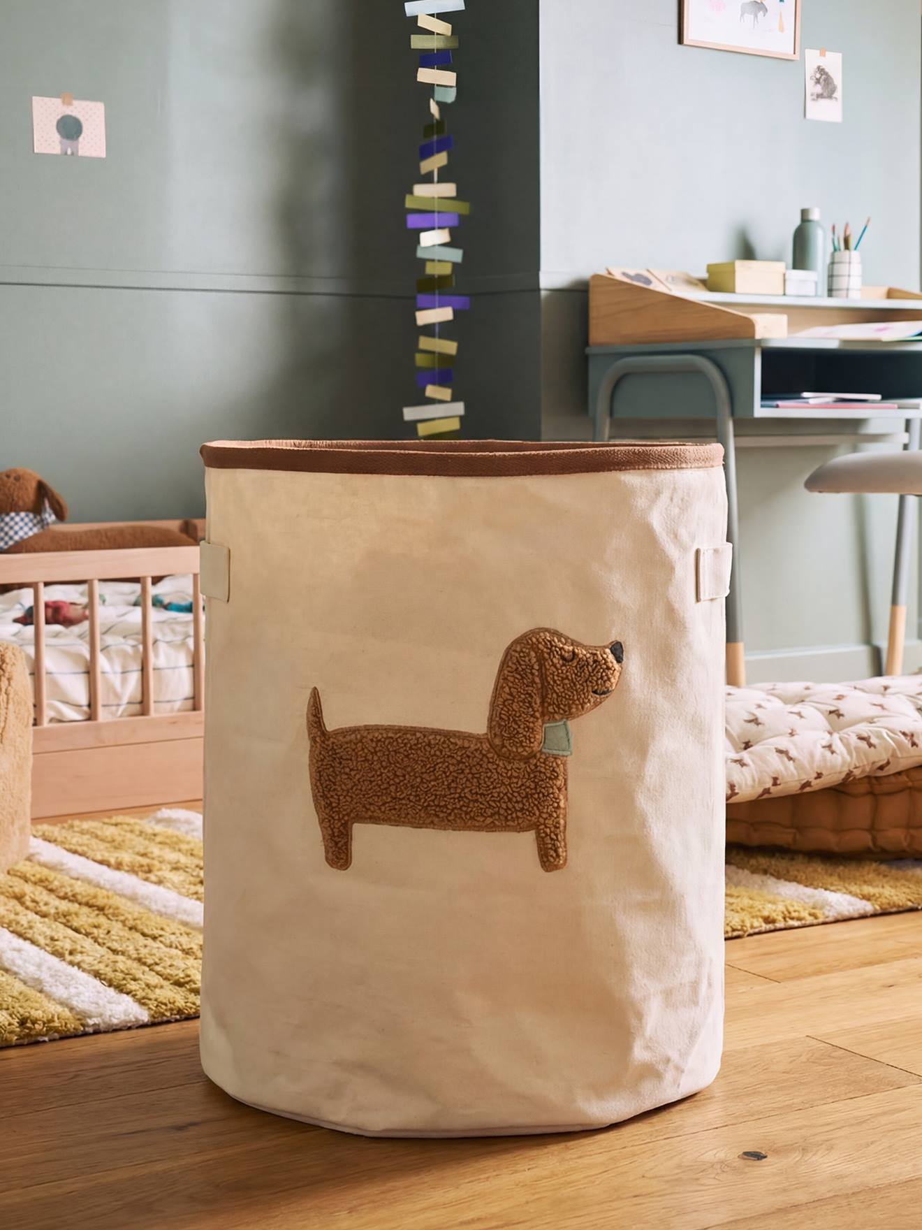 Opbergmand met hondenmotief sherpa beige