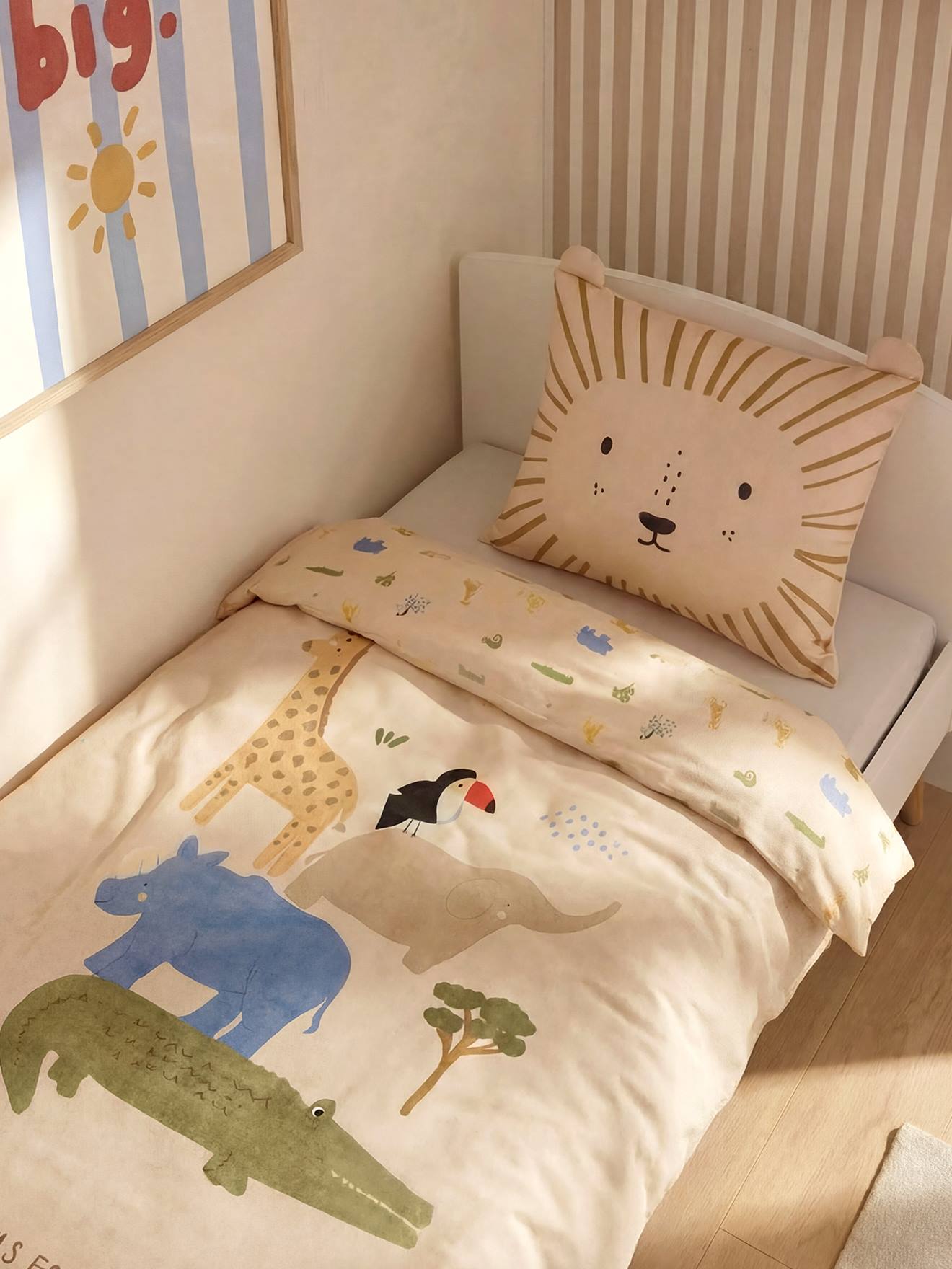 Kinderbeddengoed set dekbedovertrek en kussensloop DIERENVRIENDJES wit, bedrukt