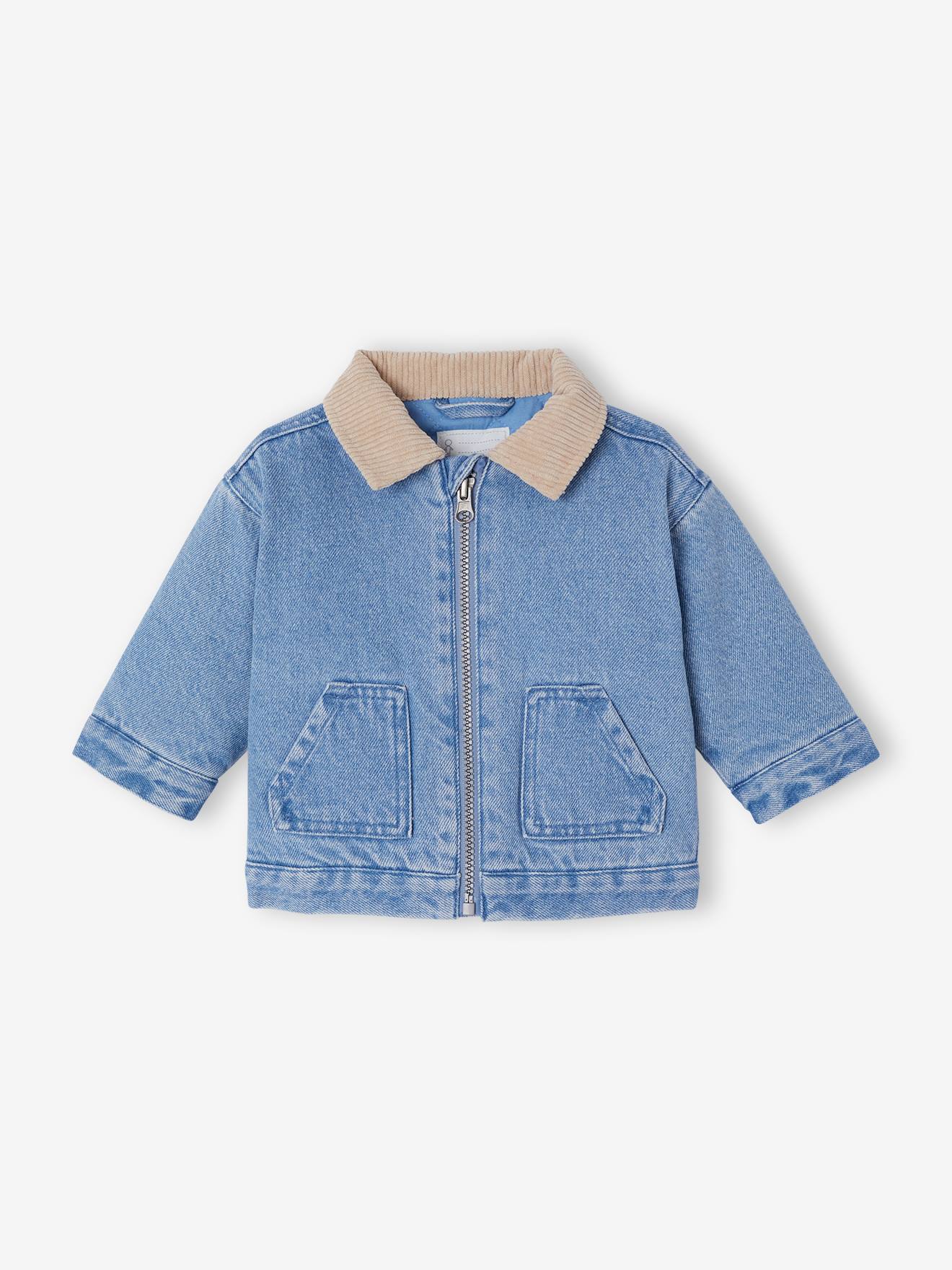 Spijkerjasje met ribkraag voor baby stone