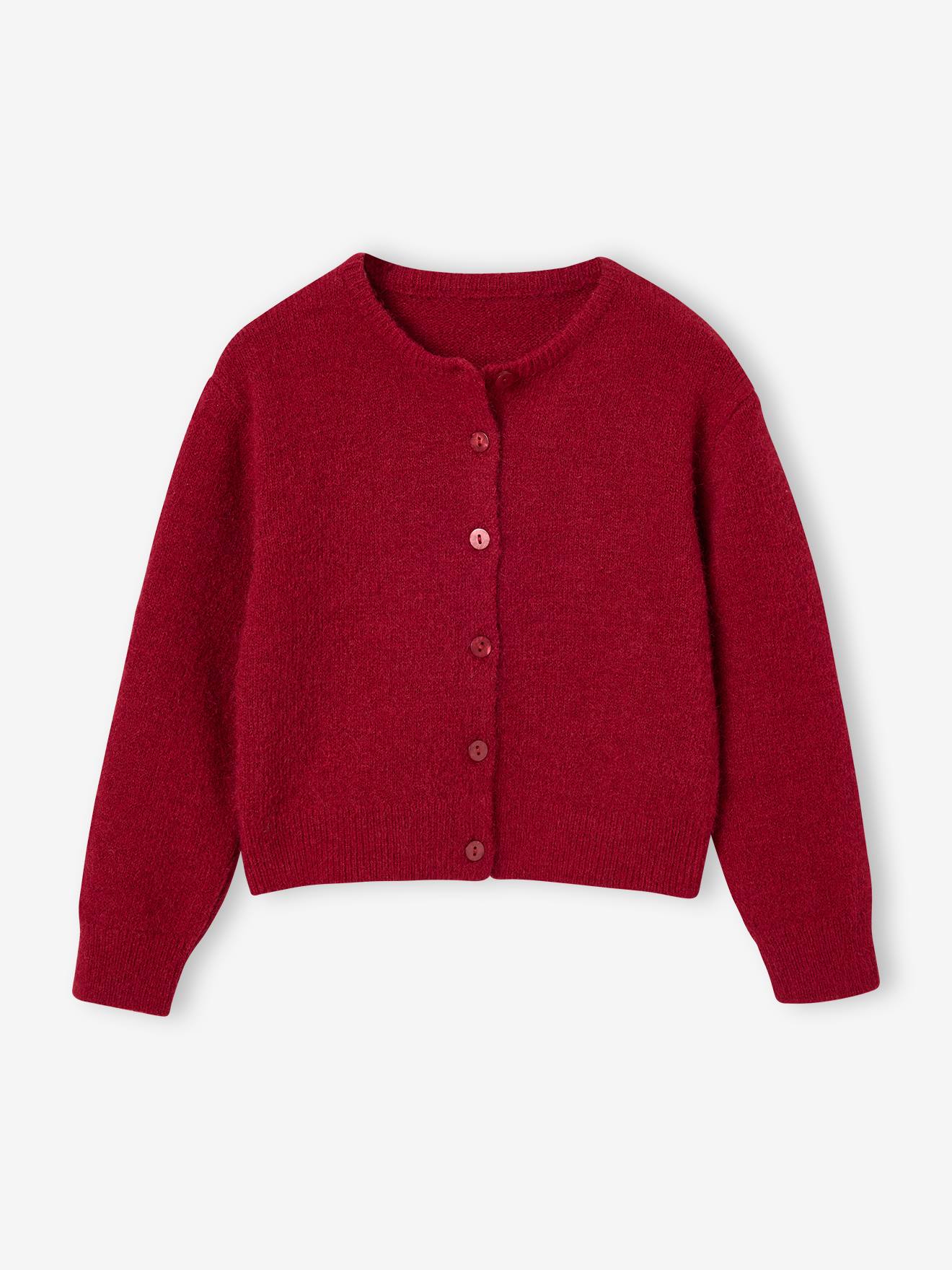 Meisjesvest met knopen bordeauxrood