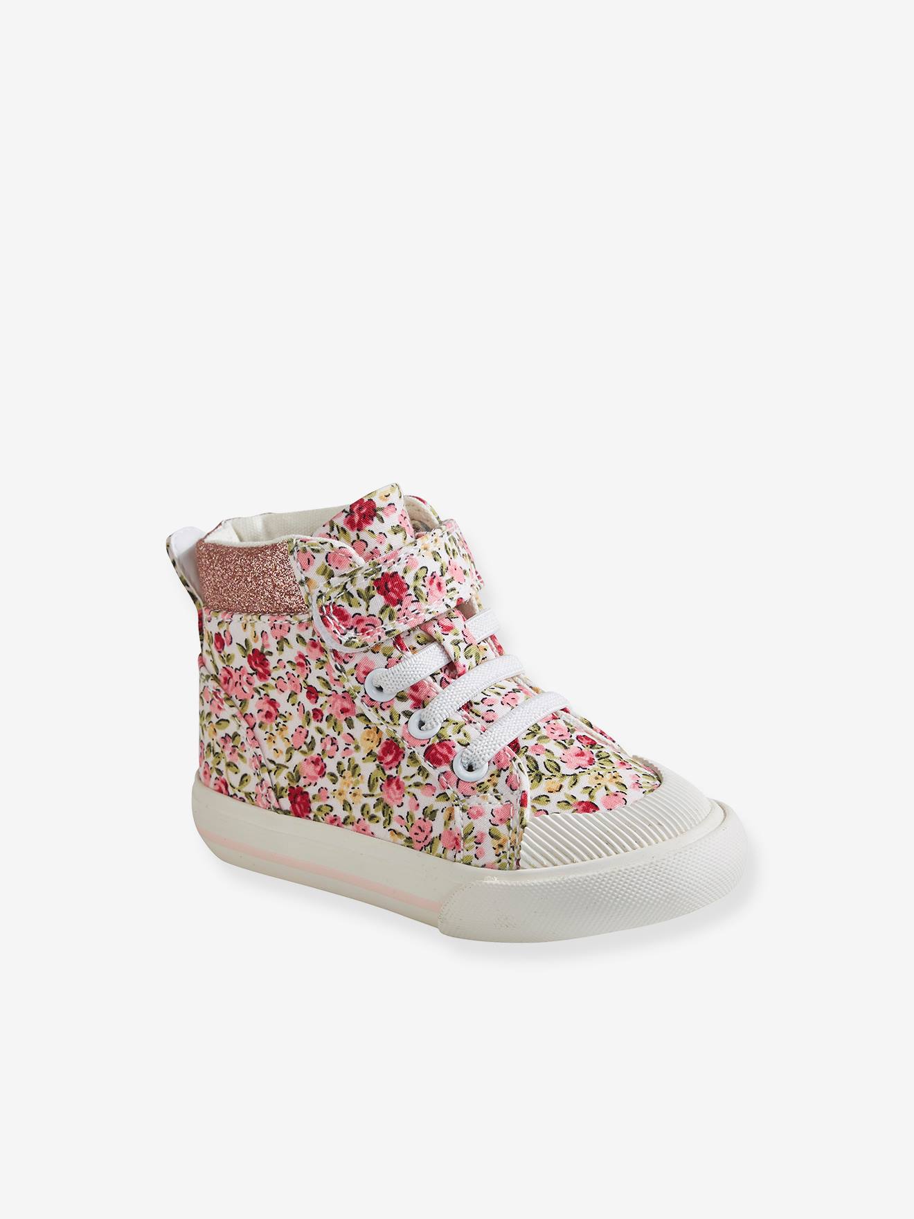 Hoge sneakers baby meisje roze met bloemen