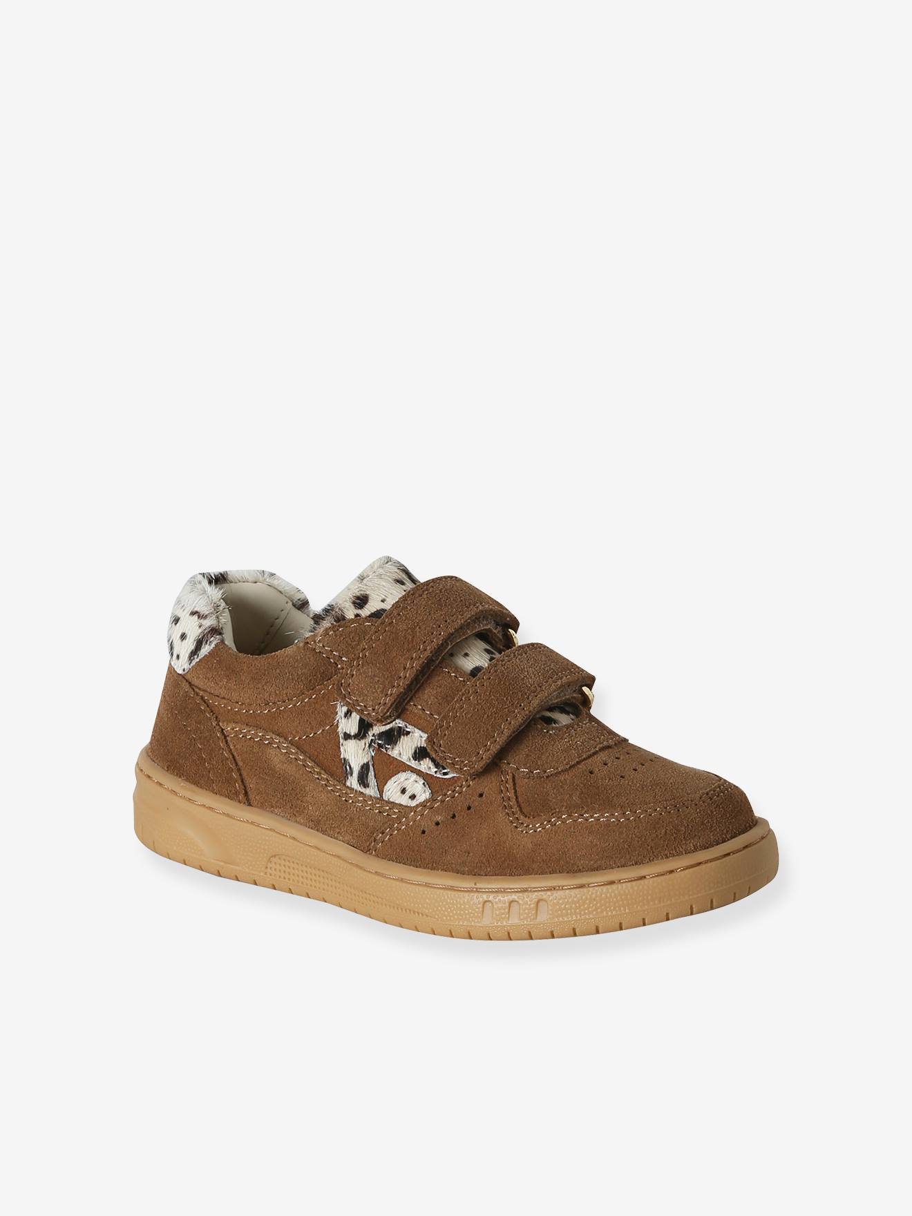 Meisjessneakers leer met klittenband bruin
