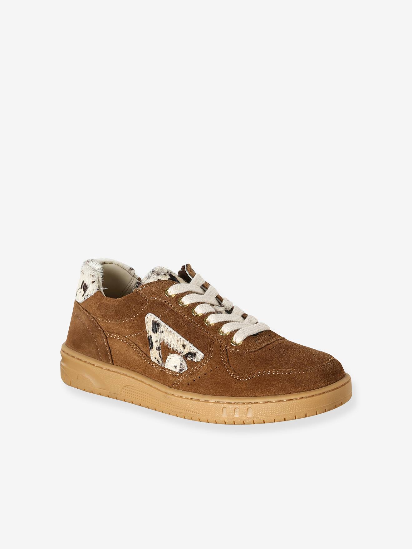 Meisjessneakers van leer met veters bruin