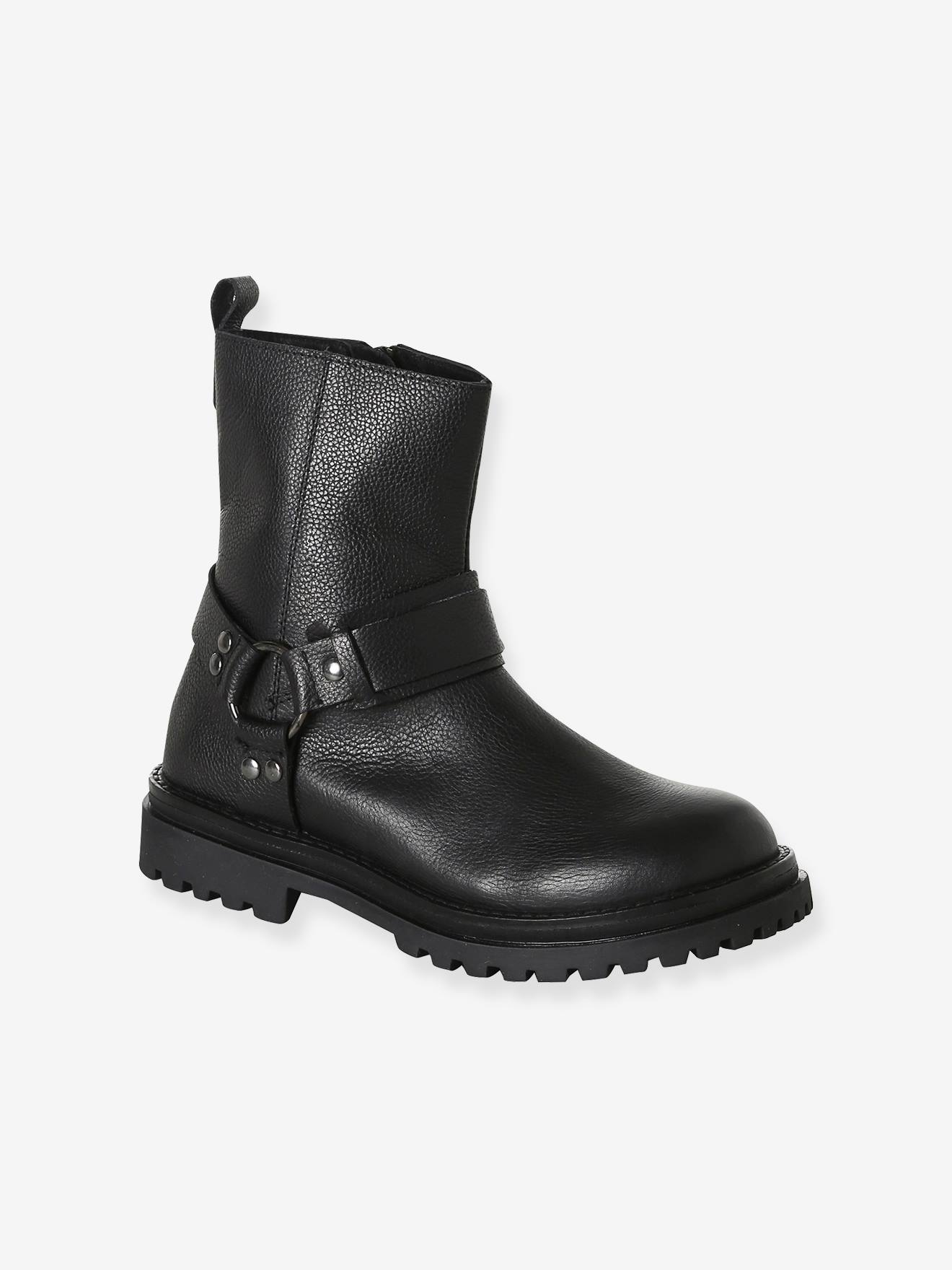 Meisjes leren boots met rits zwart