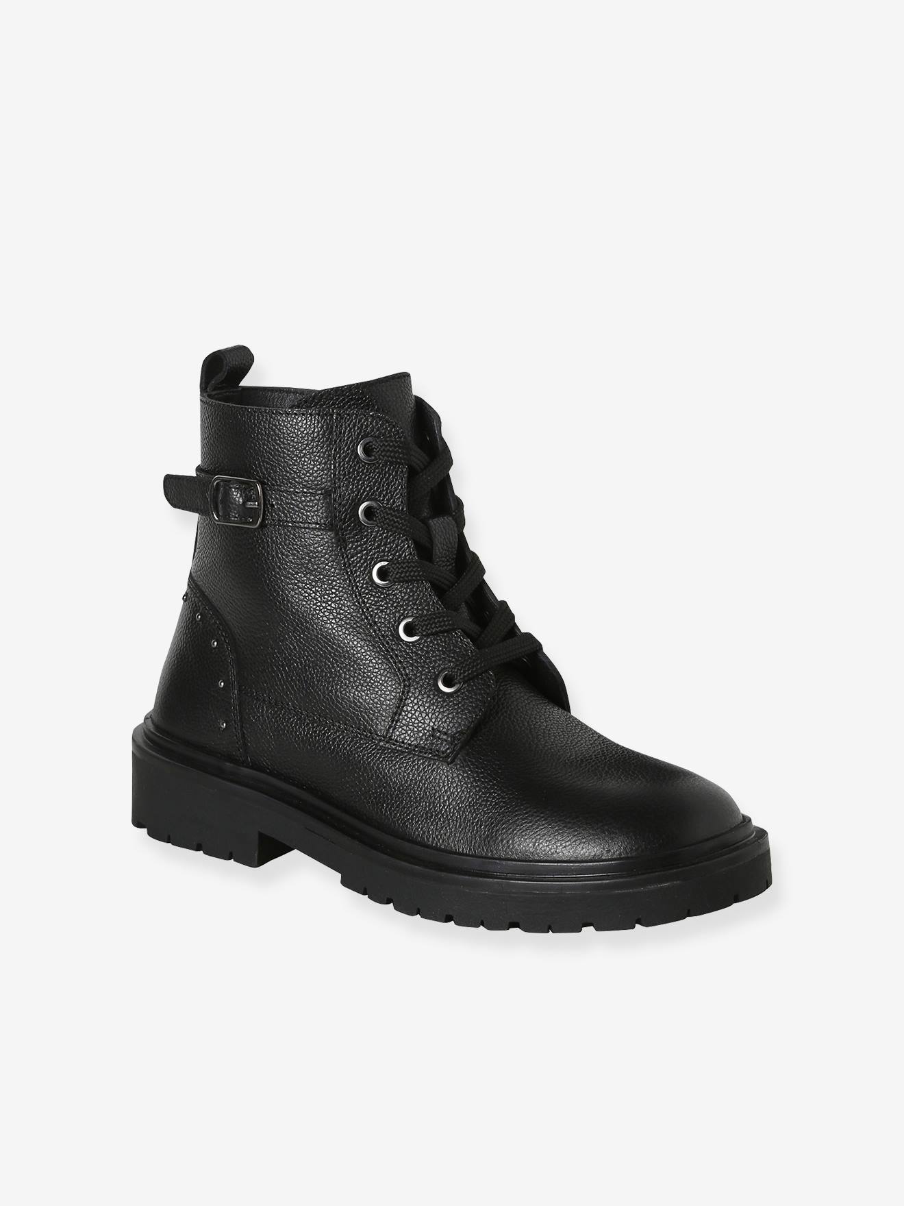 Meisjes boots in leer met veters zwart