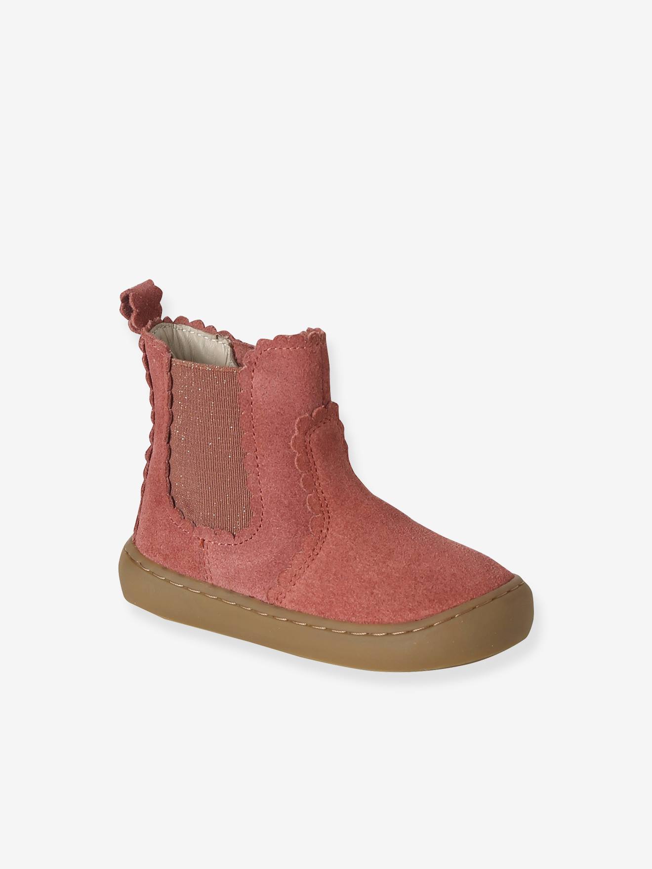 Chelsea boots met rits en elastiek van leer voor baby oudroze