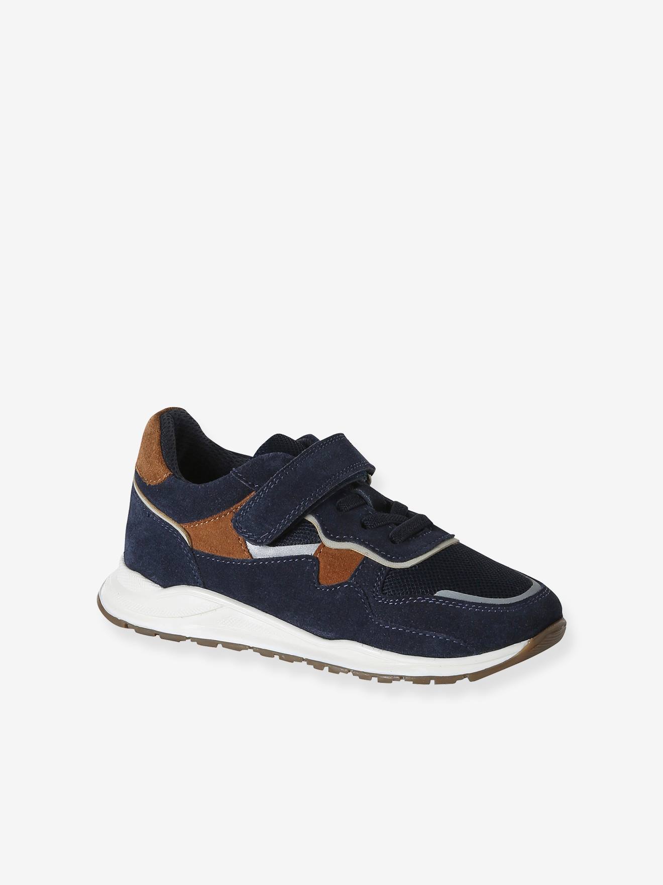 Jongens sneakers leer met klittenband marineblauw