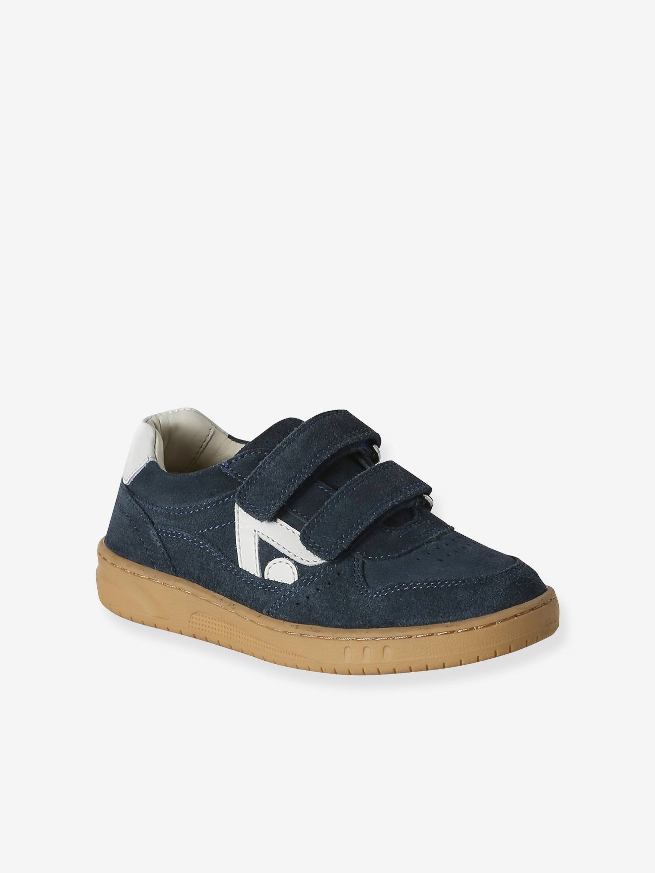 Jongens sneakers leer met klittenband marineblauw