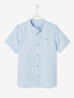 Jongens-Overhemd van katoen/linnen met maokraag en korte mouwen voor jongens