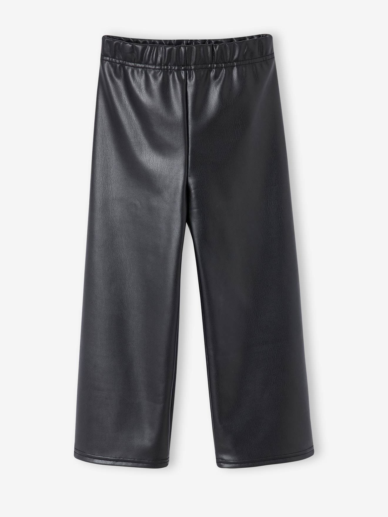 Lange slim legging met leerlook zwart
