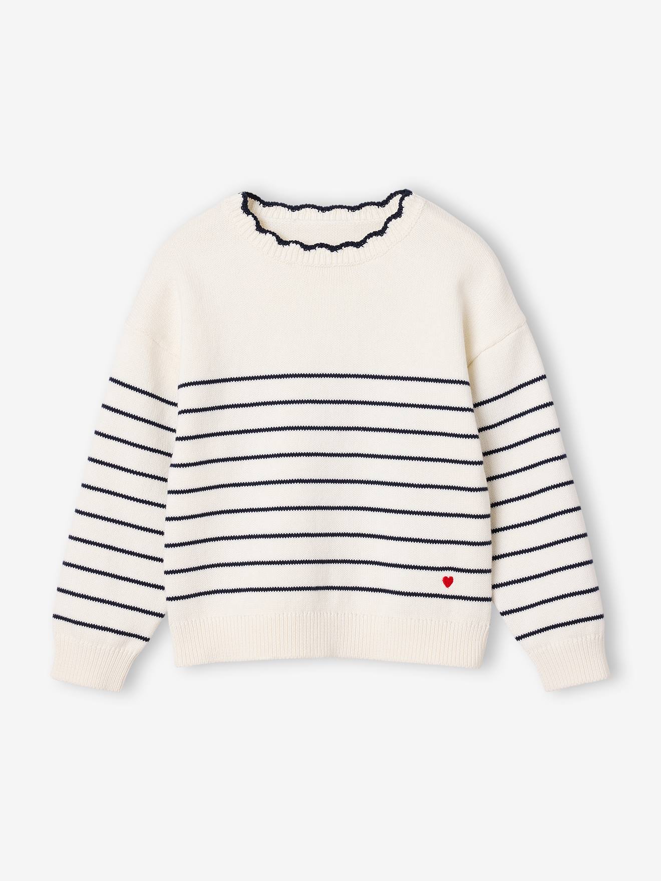 Gestreepte meisjestrui met lange mouwen marineblauw