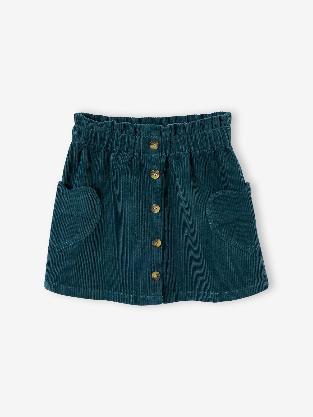 Fluwelen rok met zakjes hartjes groenblauw
