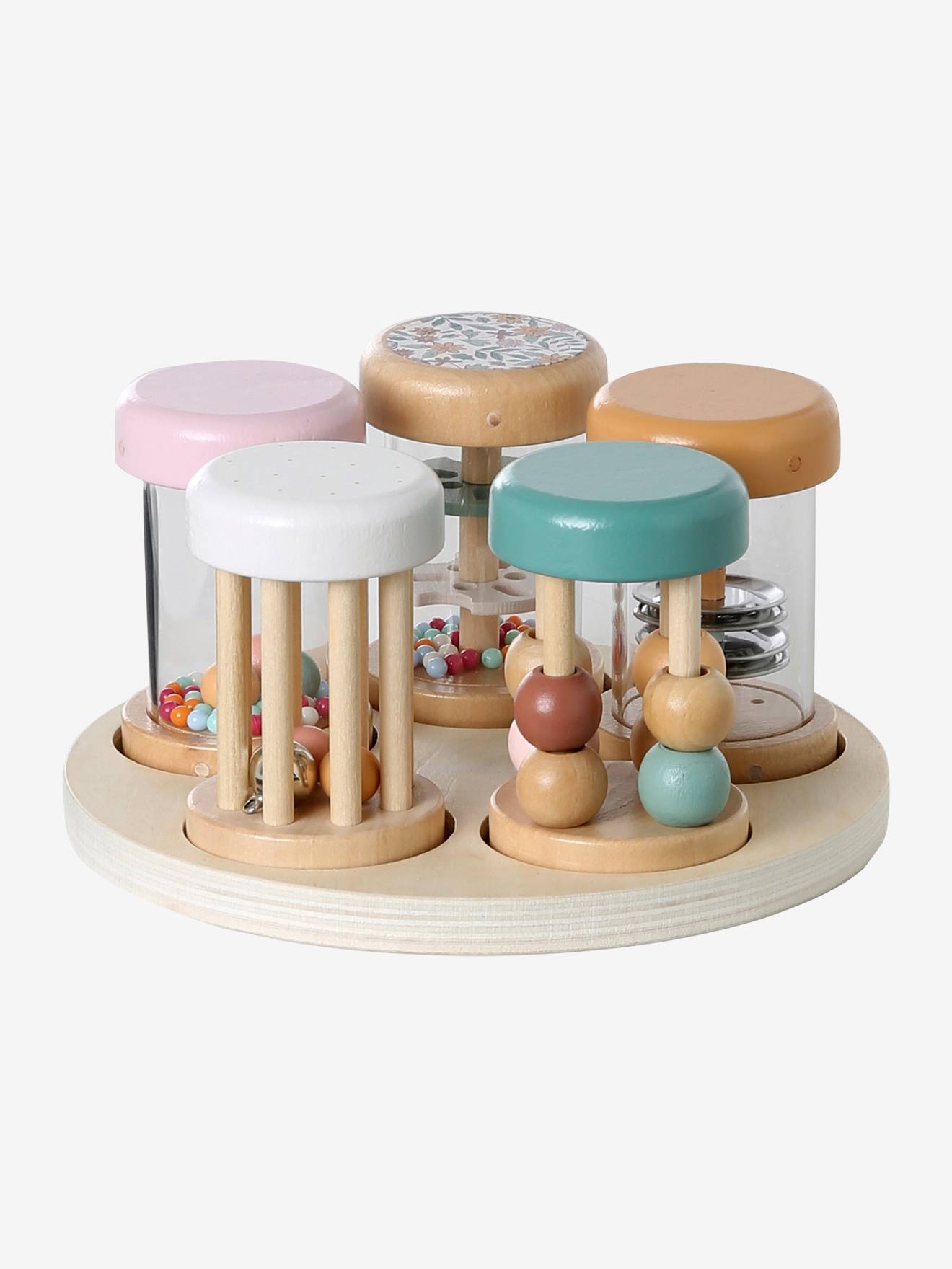Set van 5 muzikale rammelaars van FSC 100%-hout rozen