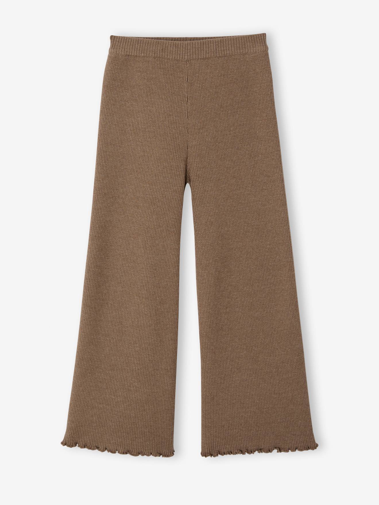 Wijde gebreide legging voor meisjes taupe