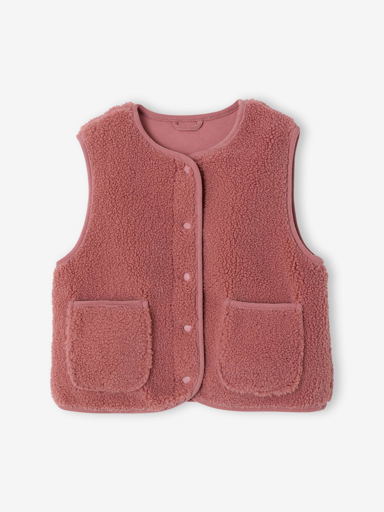 Mouwloos meisjesvest van sherpa rouge