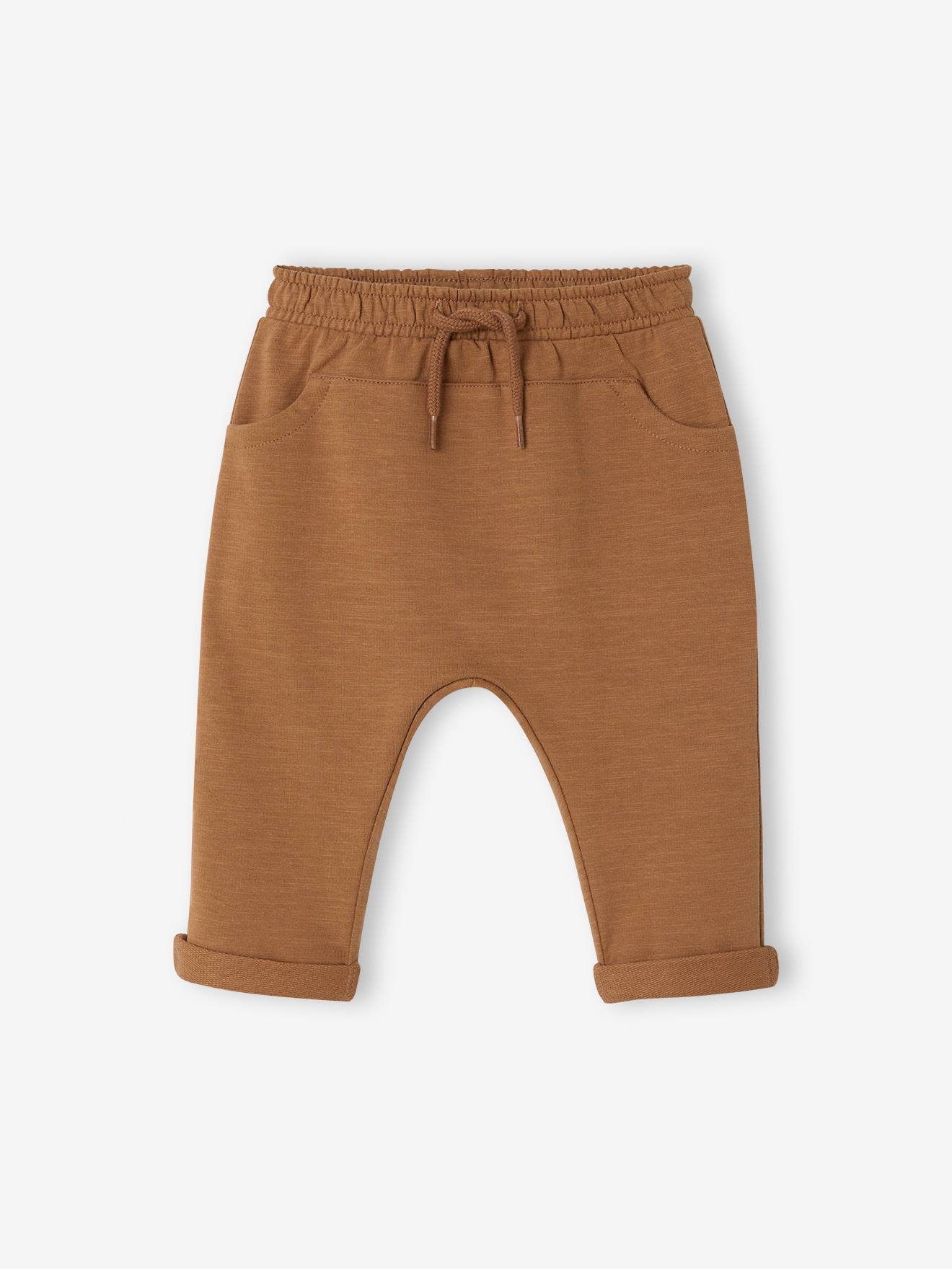 Babybroek uit molton voor jongens taupe