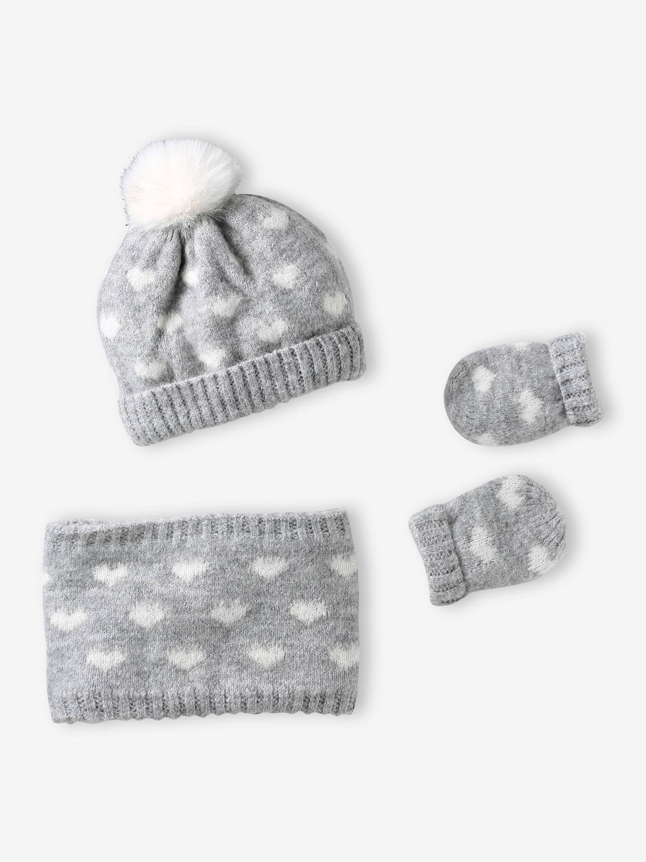 3-delige babyset met muts, colsjaal, wanten gemêleerd grijs