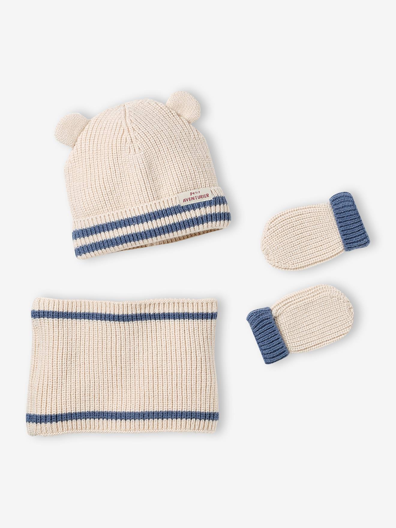 3-delige babyset met muts, col en wanten ecru