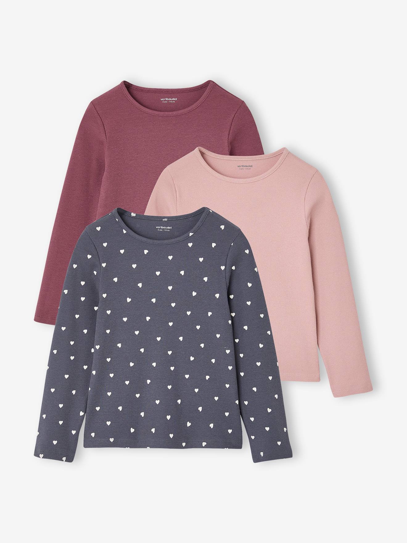 Set van 3 meisjes T-shirts met lange mouwen inktblauw
