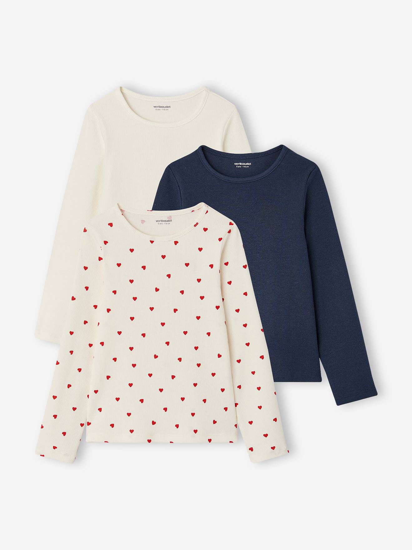 Set van 3 meisjes T-shirts met lange mouwen ecru
