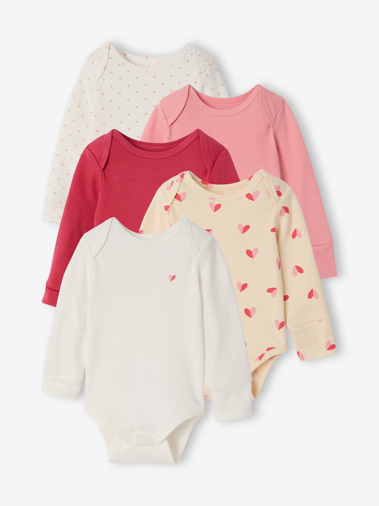 Set van 5 babybody's met lange mouwen ecru