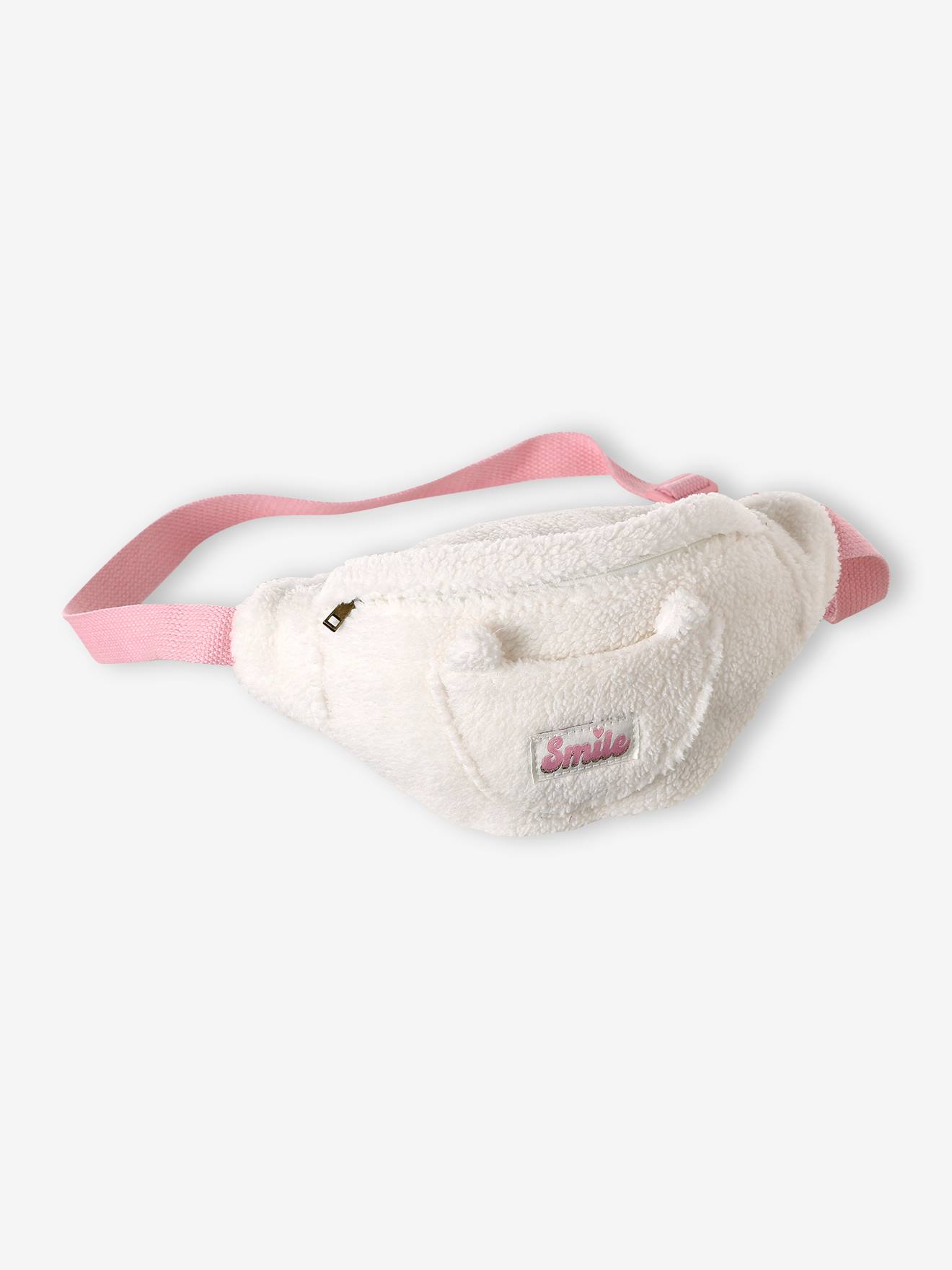 Fluwelen heuptas met kat voor meisjes vanille