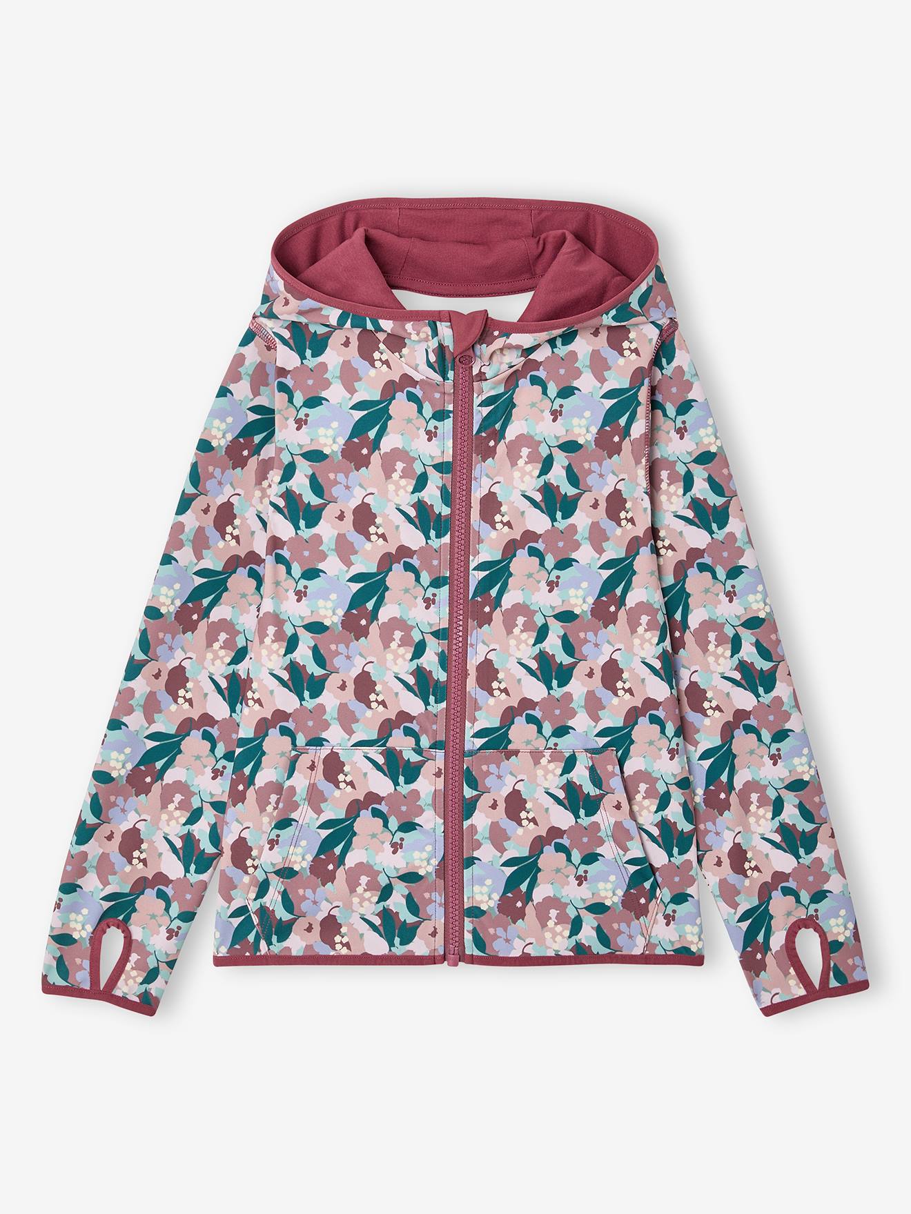 Sport sweatshirt met rits en bloemenprint in technisch materiaal oudroze