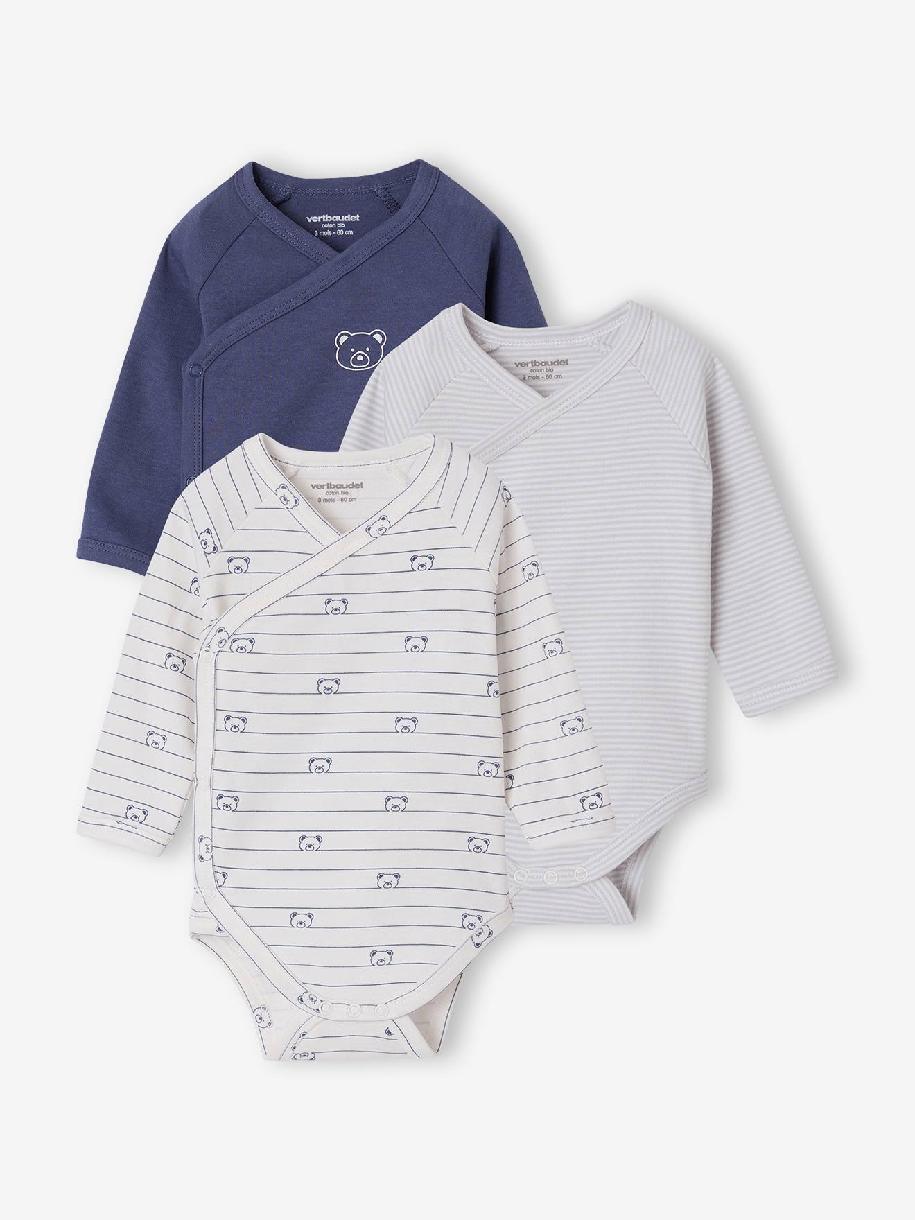 Set van 3 babybody's met lange mouwen blauw