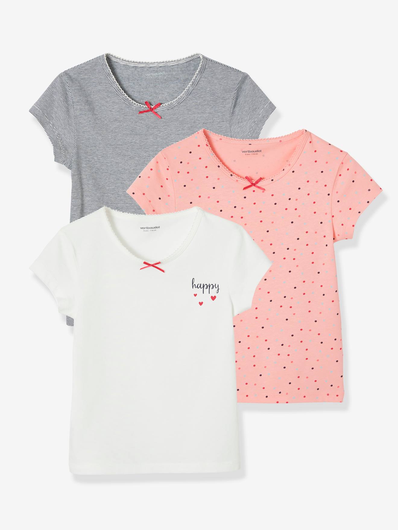 Set van 3 T-shirts voor meisjes met korte mouwen Dream set ivoor