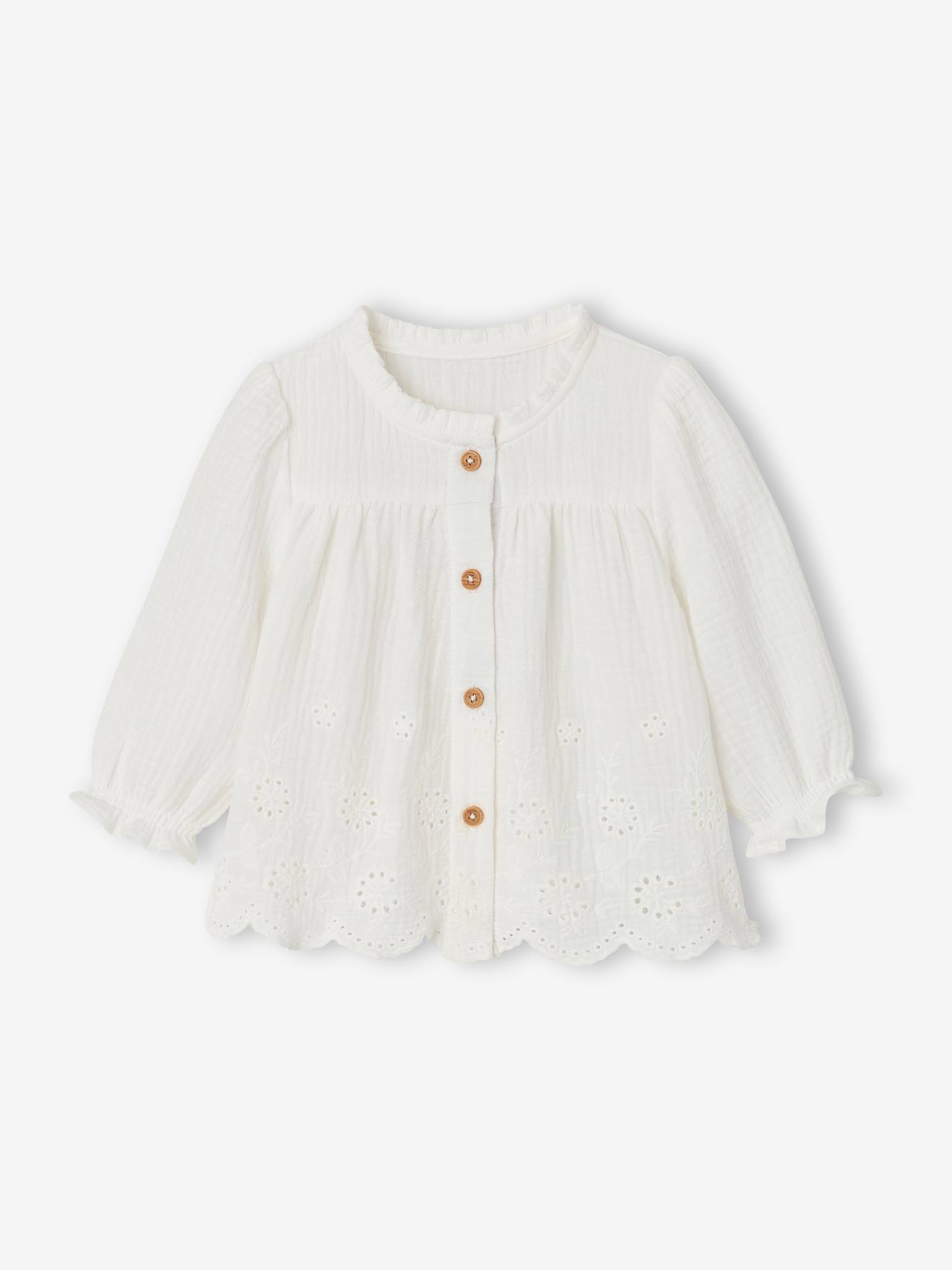 Geborduurde babyblouse ecru