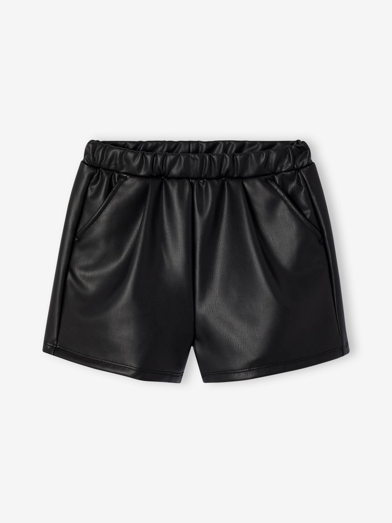 Meisjesshort van imitatieleer zwart