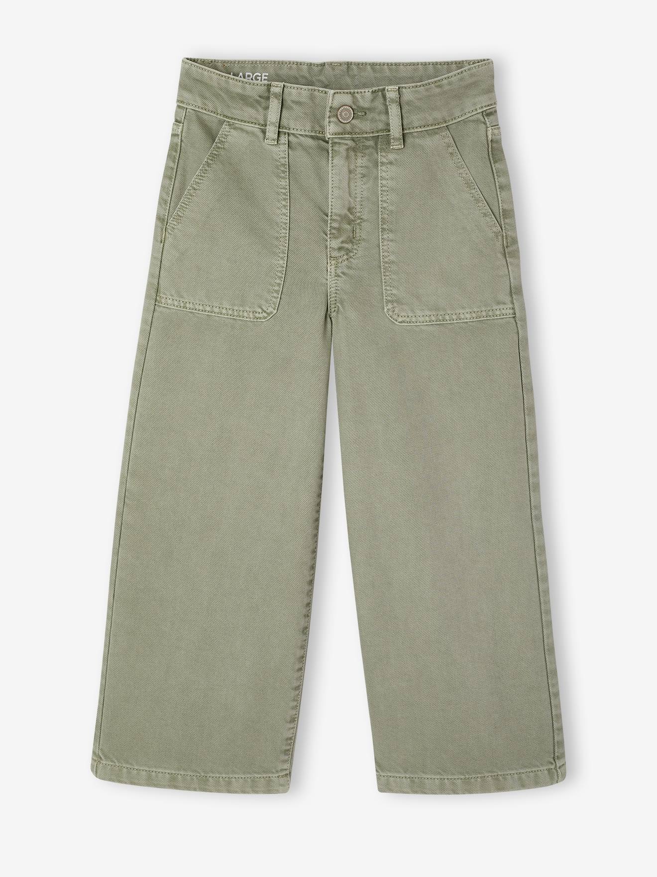 Wijd uitlopende broek voor meisjes medium Morpho groengrijs
