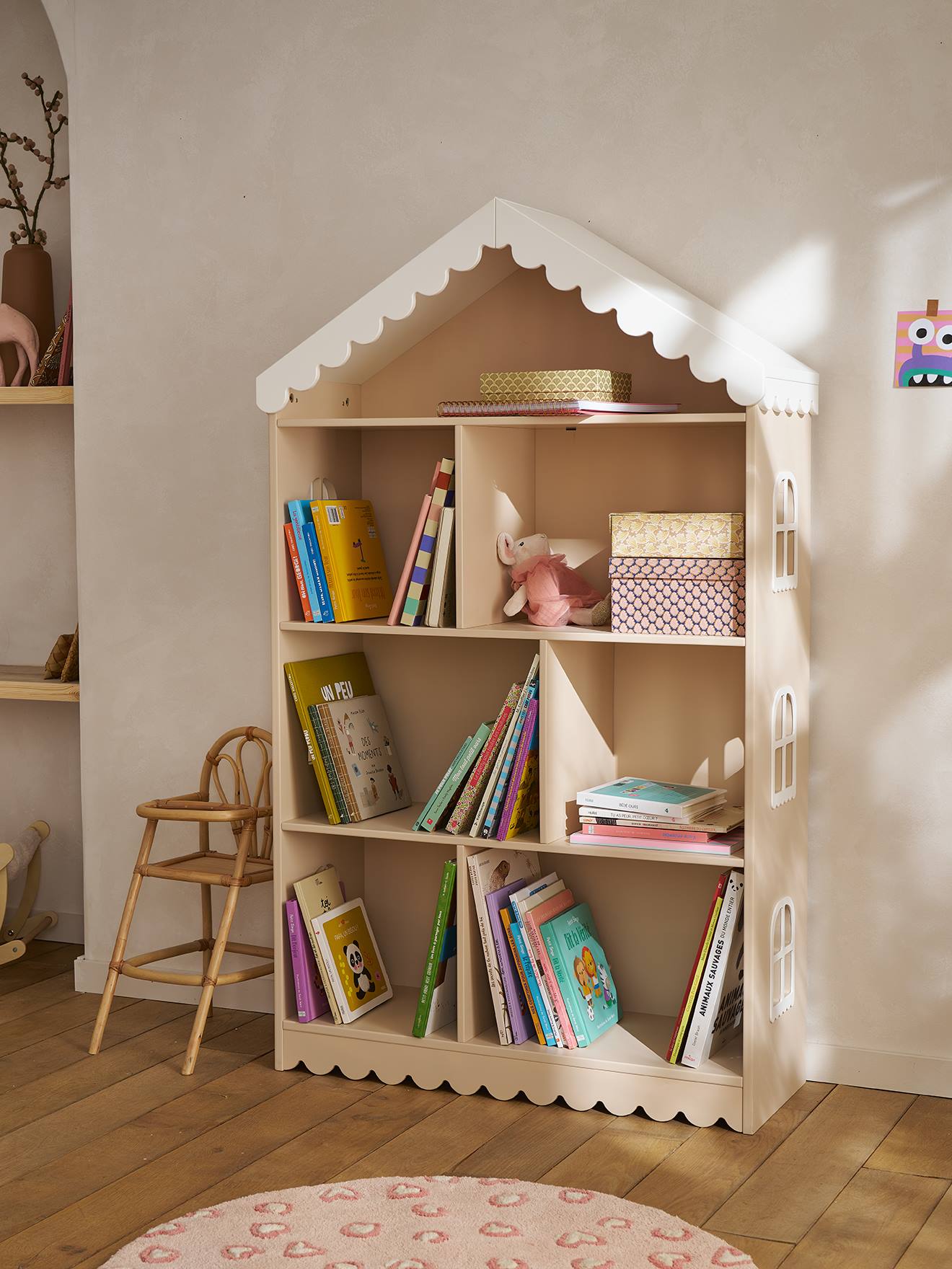 Kinderbibliotheek feston hout huis rozen