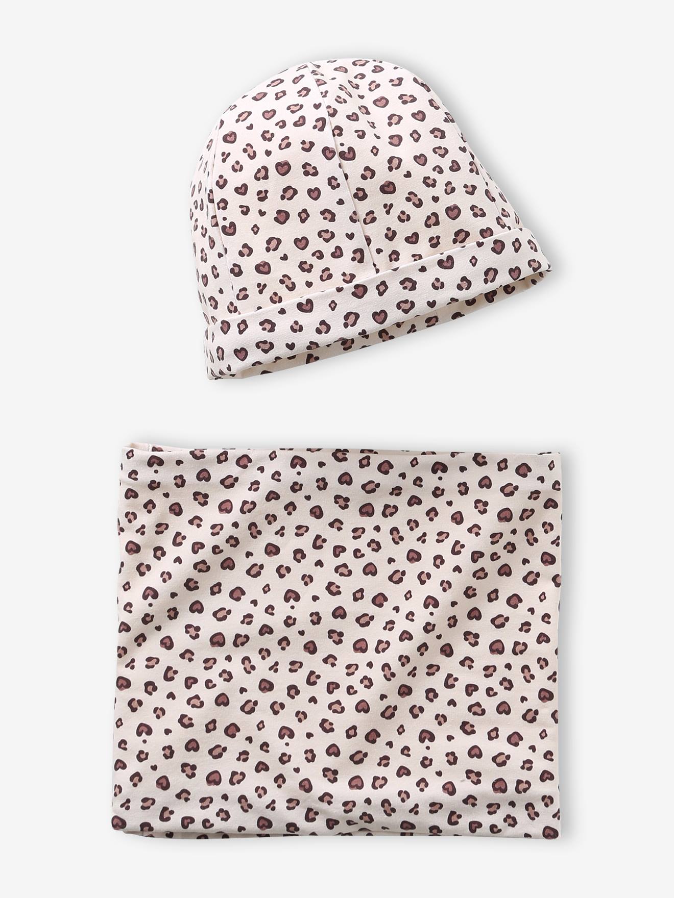 Meisjesset muts en colsjaal van jersey beige